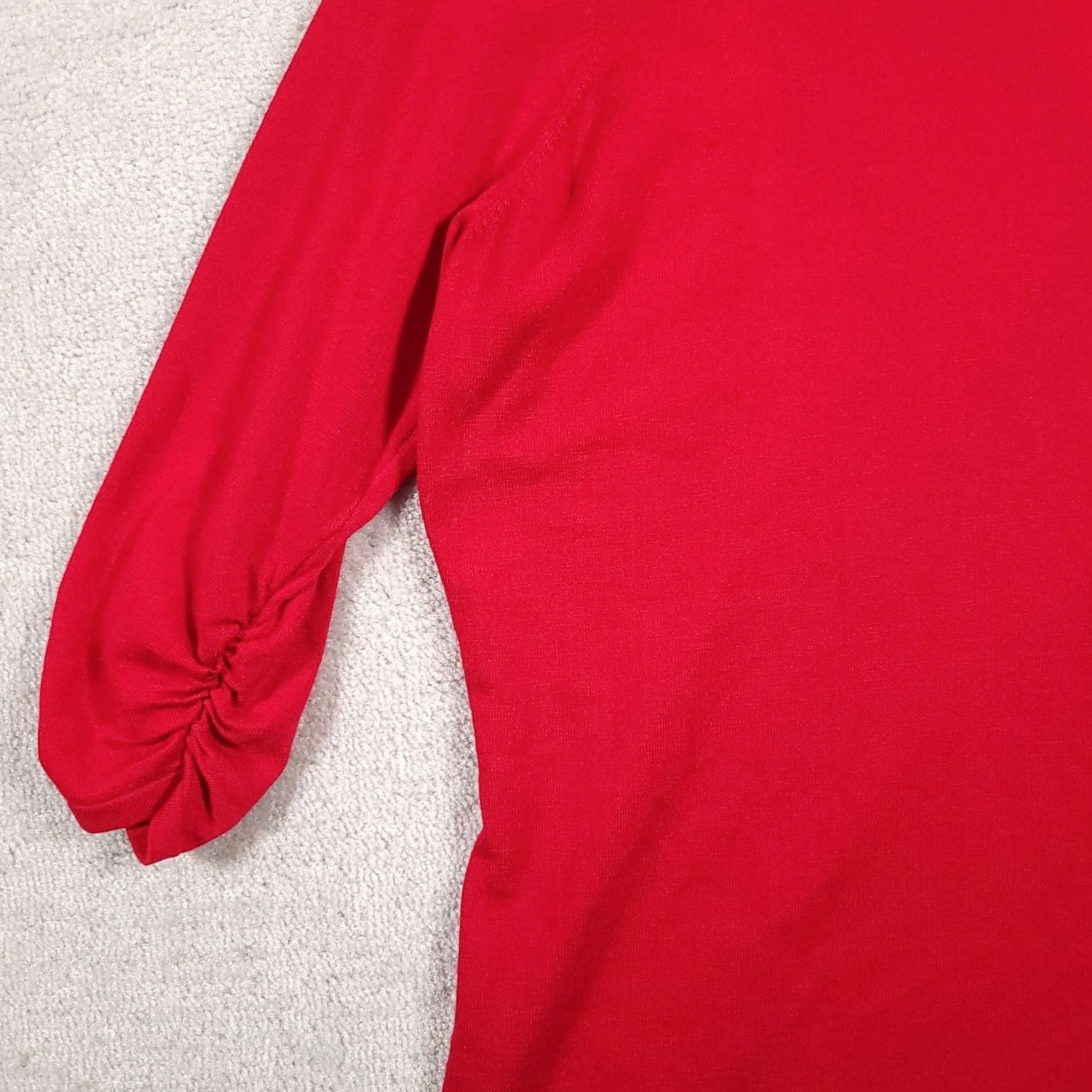 Vintage Notations Sweater Women's 3X Plus Red 3/4 Sleeve Ruched Knit Scoop Neck Size XXL / US 16-18 / IT 52-54 - 4 Thumbnail