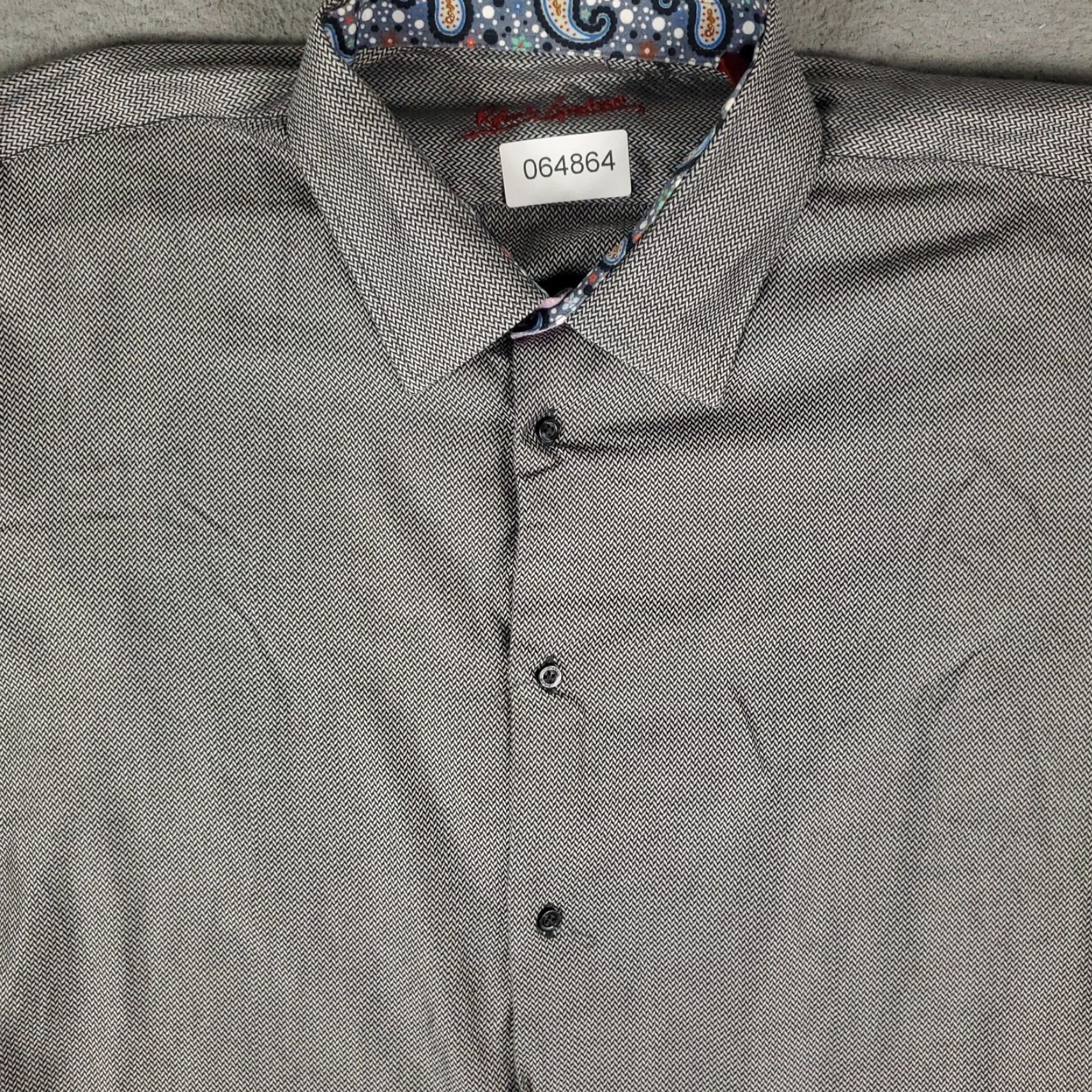 Robert Graham Robert Graham Shirt Mens 18.5 Gray Dress Button Up Long Sleeve non-iron Pockets Size 48R - 2 Thumbnail