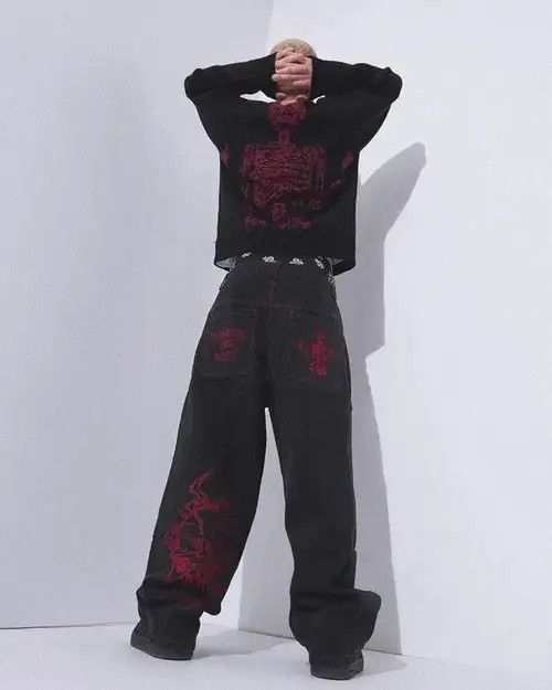 Jean Retro y2k skeleton print black jeans Size 30" / US 8 / IT 44 - 2 Thumbnail