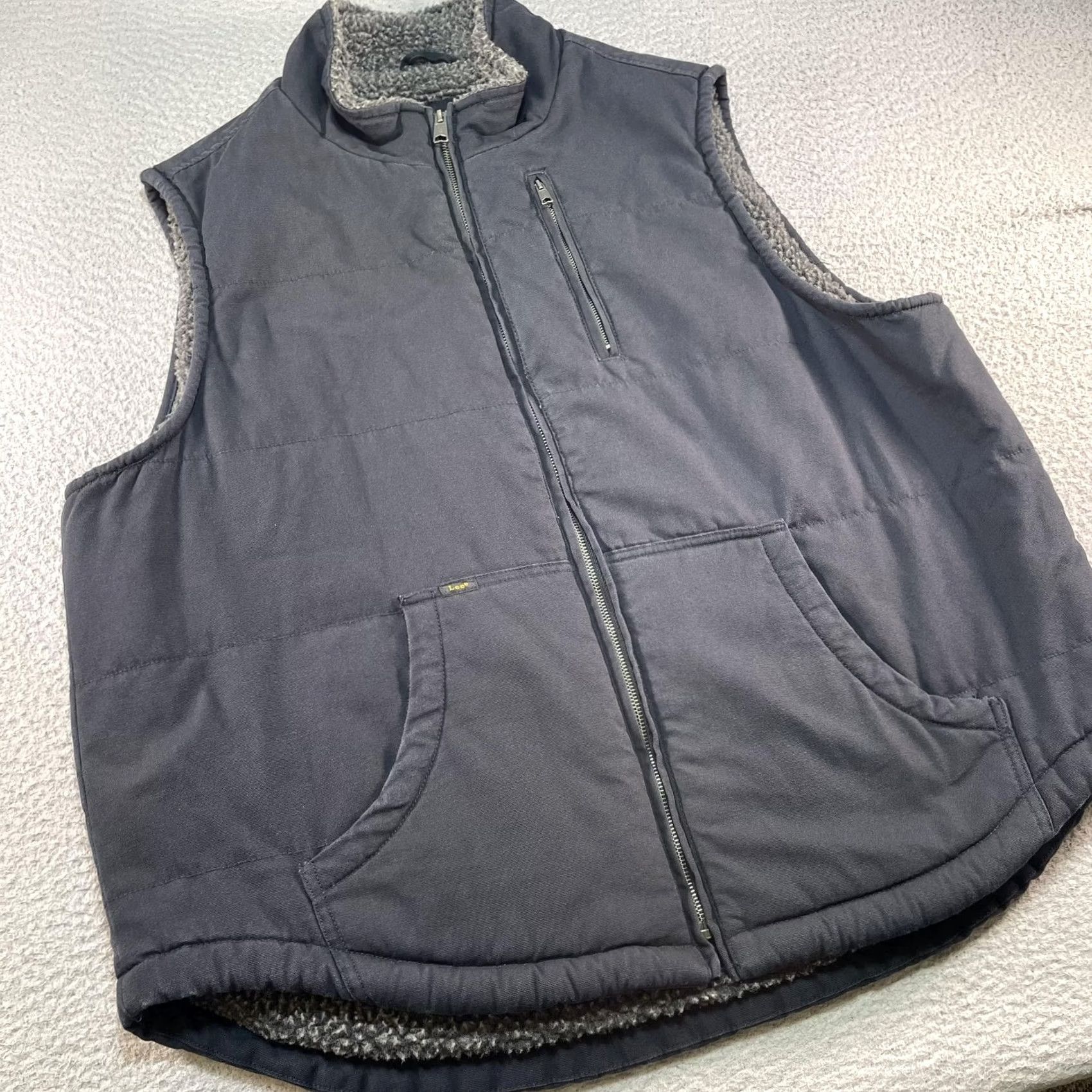 Lee Lee Vest XL Gray Canvas Quilted Insulated Sherpa Lined Full Zip Pockets Mens Outdoor Workwear Vest Size US XL / EU 56 / 4 - 3 Thumbnail