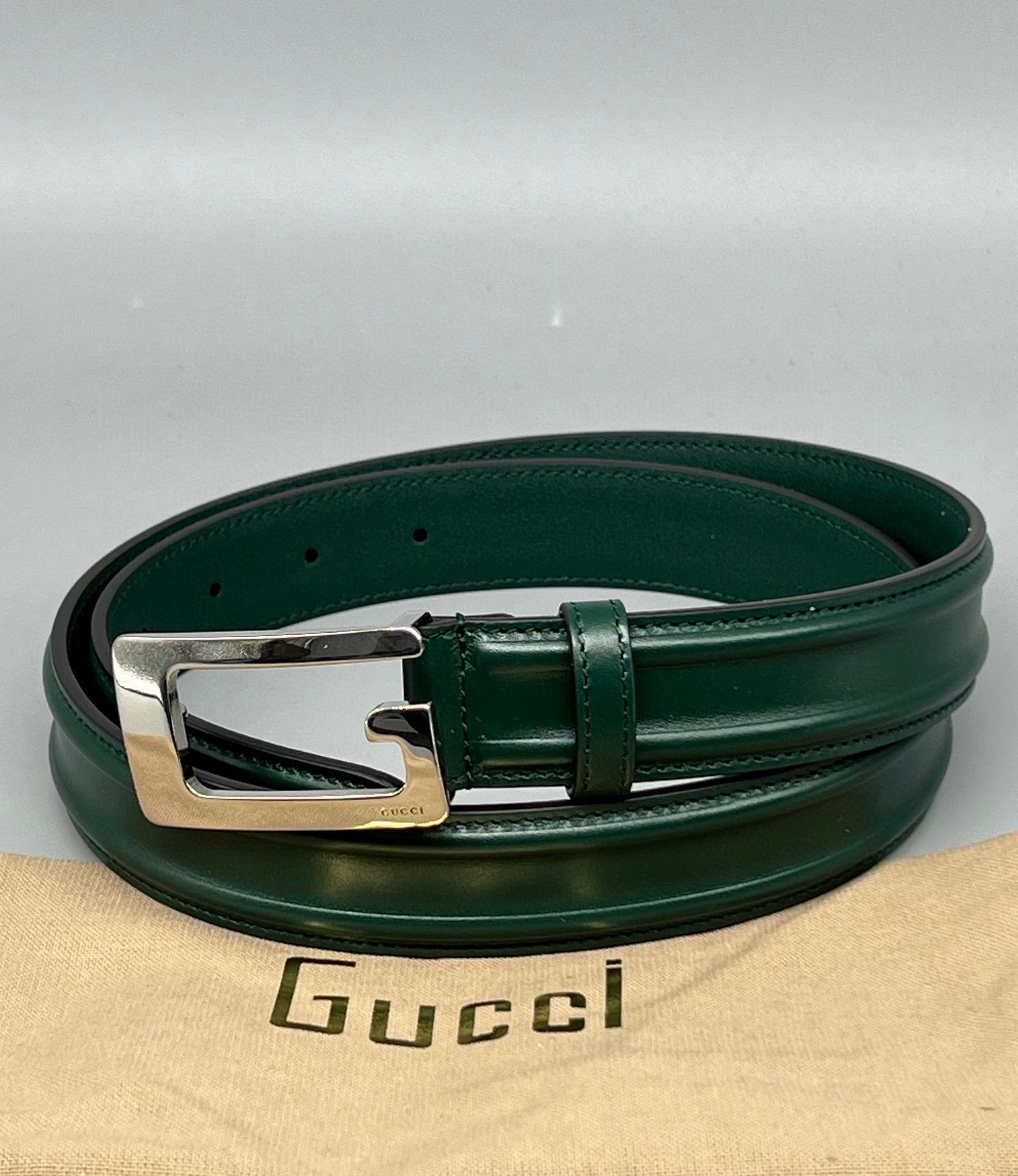 Gucci gucci green leather unisex belt sale Size ONE SIZE - 1 Thumbnail