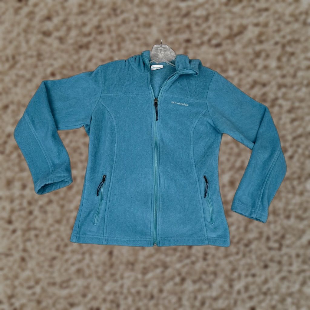 Vintage Columbia Jacket Women XS Blue Full Zip Hooded Pockets Lightweight Fleece Polyester Casual Outdoor College Logo Modern Jacket Size XS / US 0-2 / IT 36-38 - 1 Thumbnail