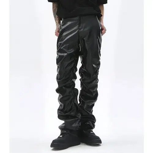Japanese Brand Kihara x Kawa Loose Ruched Casual Pu Leather Pants Size US 32 / EU 48 - 1 Thumbnail