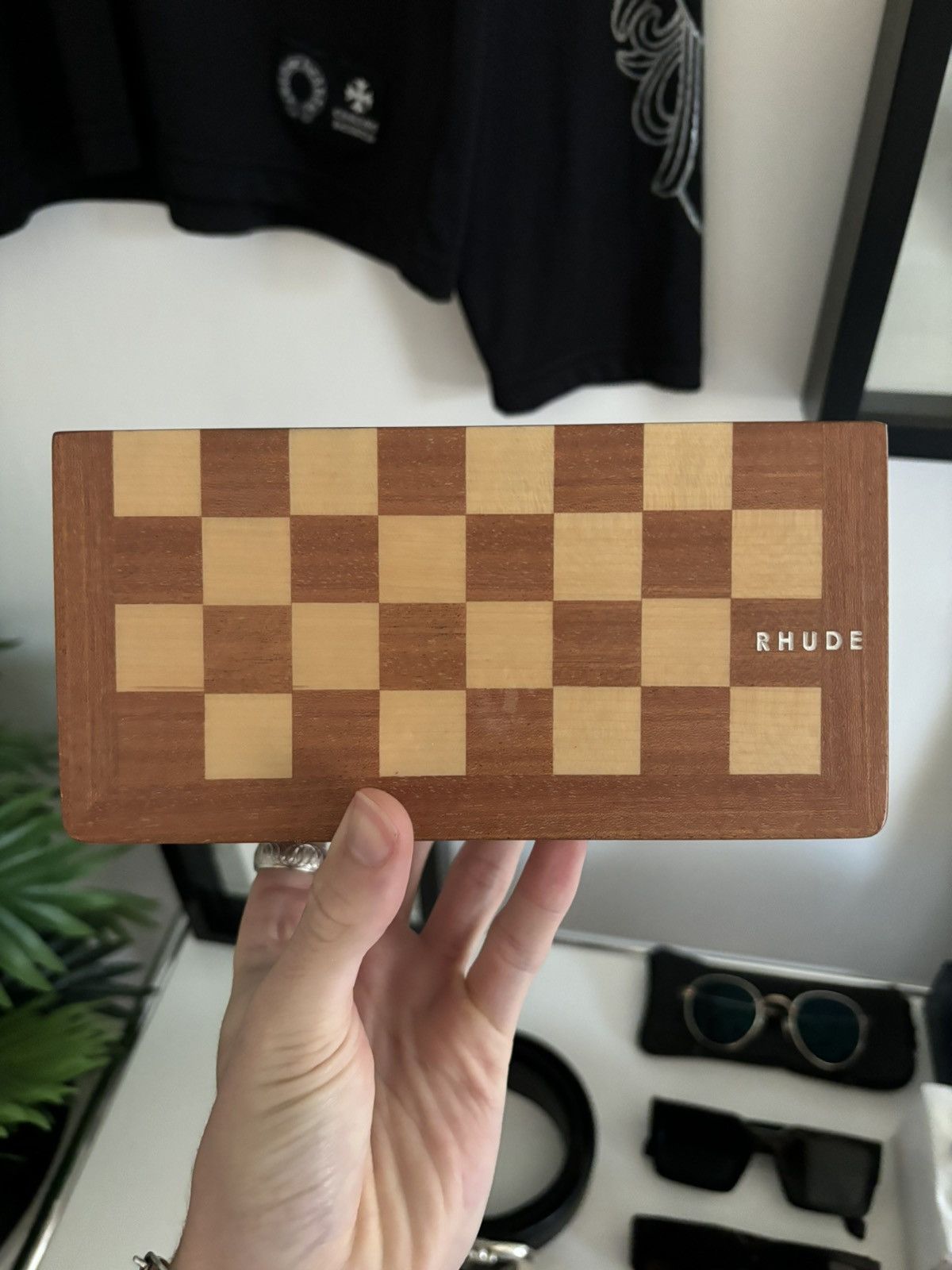 image of Limited Edition - Rhude Logo Wooden Jewelry Sunglasse Case, Men's