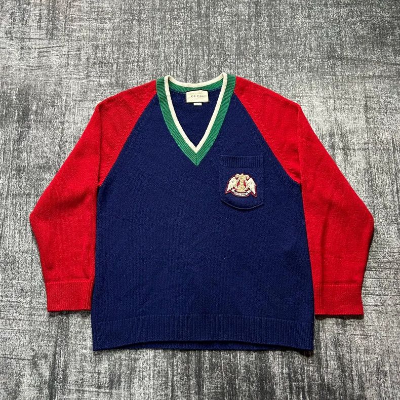 Gucci Gucci Dark blue and red stitching college style deep-necked Size US L / EU 52-54 / 3 - 1 Thumbnail