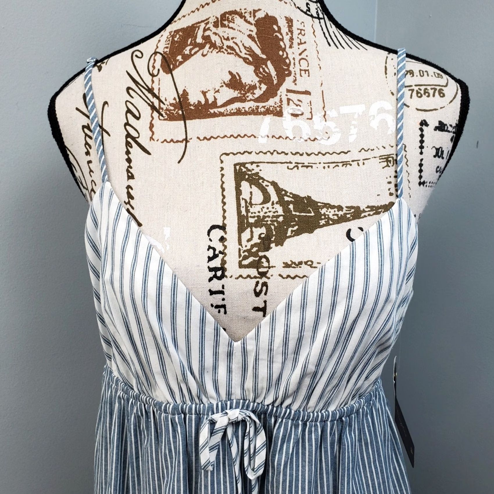 Vintage City Triangles Aruba Mini Dress Women's XXL Blue White Striped Drawstring Waist Dress Size XXL / US 16-18 / IT 52-54 - 7 Thumbnail