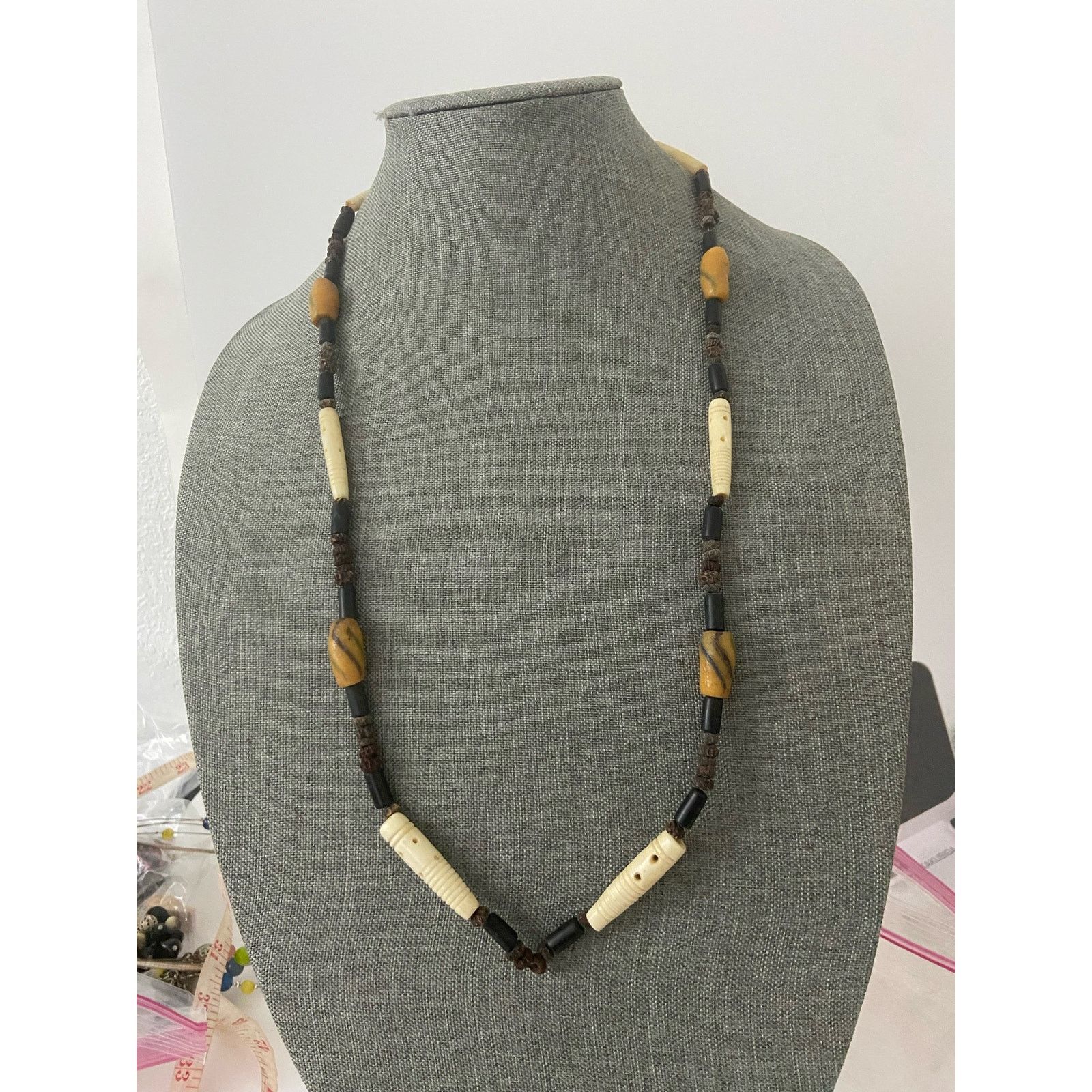 Handmade Wood and carved tube bead necklace Size ONE SIZE - 1 Thumbnail
