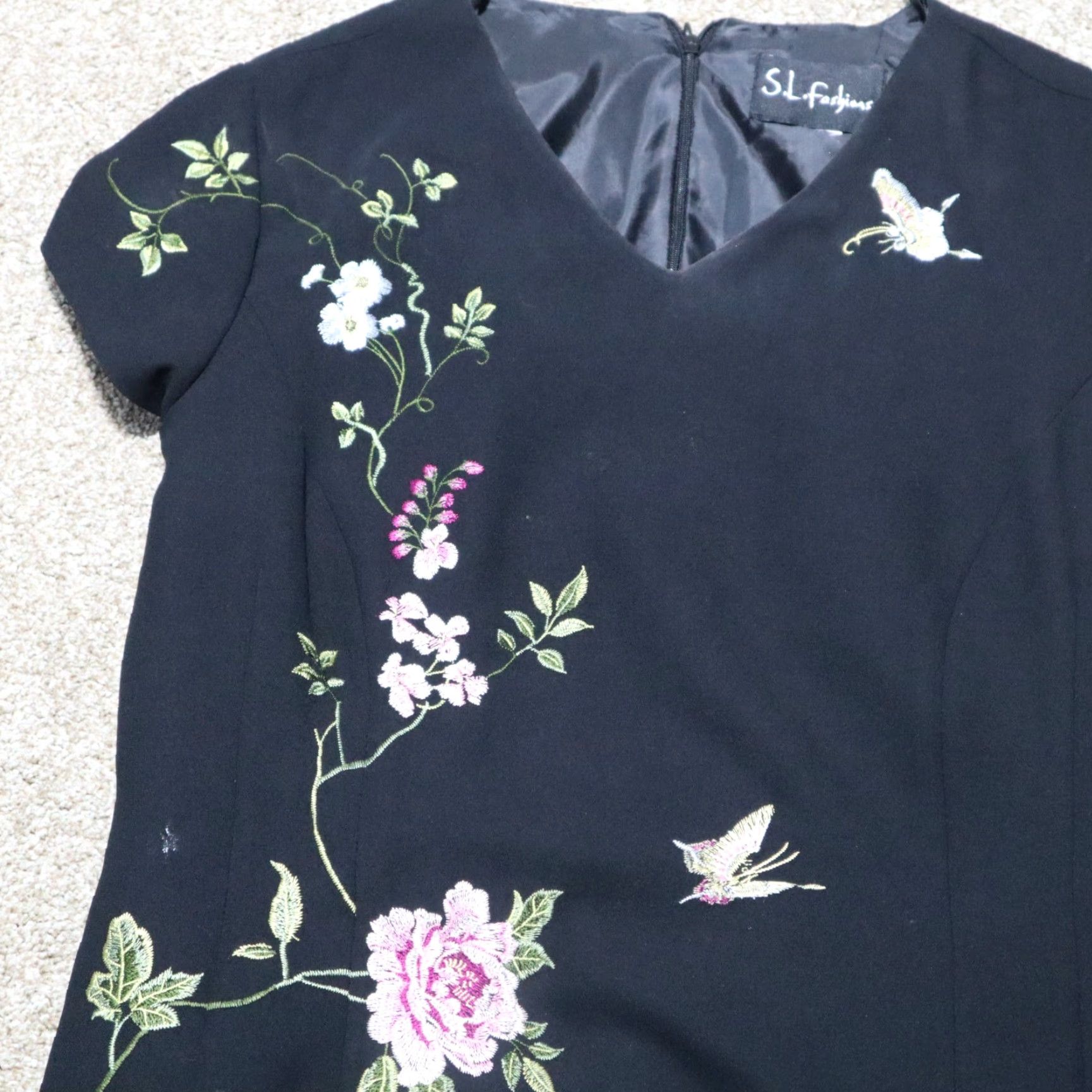 Vintage S.L. Fashions Dress Women's Floral Embroidered Black Size M Medium Size M / US 6-8 / IT 42-44 - 2 Thumbnail