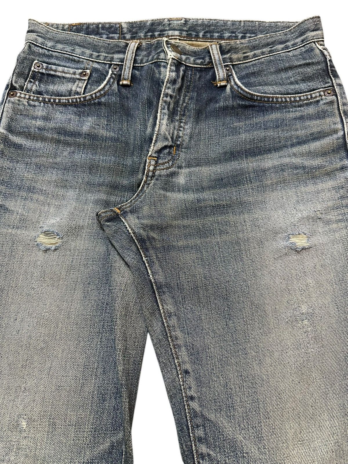 Edwin Vintage Edwin 400 Blue Faded Wash Distress Flare Jeans Size US 30 / EU 46 - 4 Thumbnail