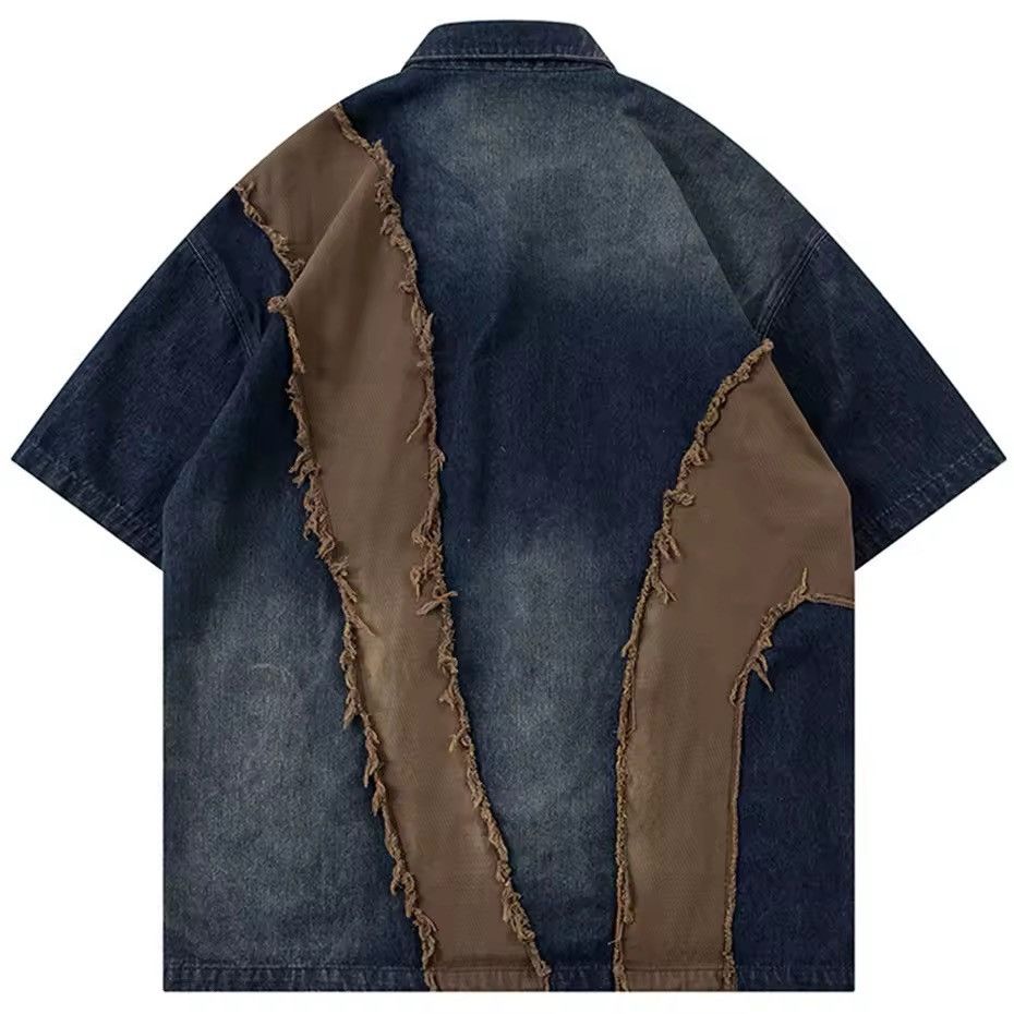 Designer × Vintage Patchwork Loose Streetwear Denim Summer Shirt Size US XL / EU 56 / 4 - 2 Thumbnail