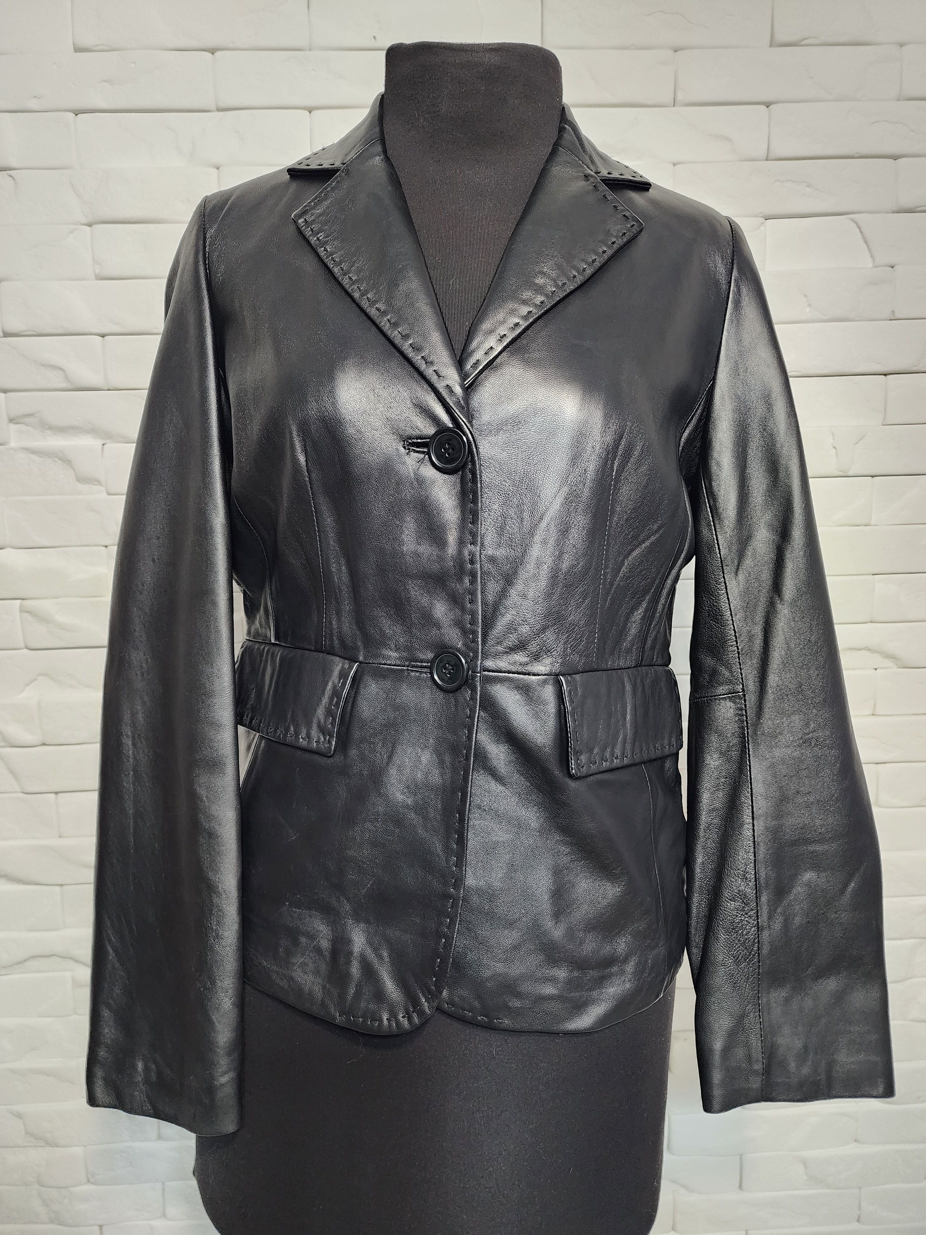 Other Black Genuine Leather Jacket: Women's Button-Up Blazer Size M / US 6-8 / IT 42-44 - 1 Thumbnail