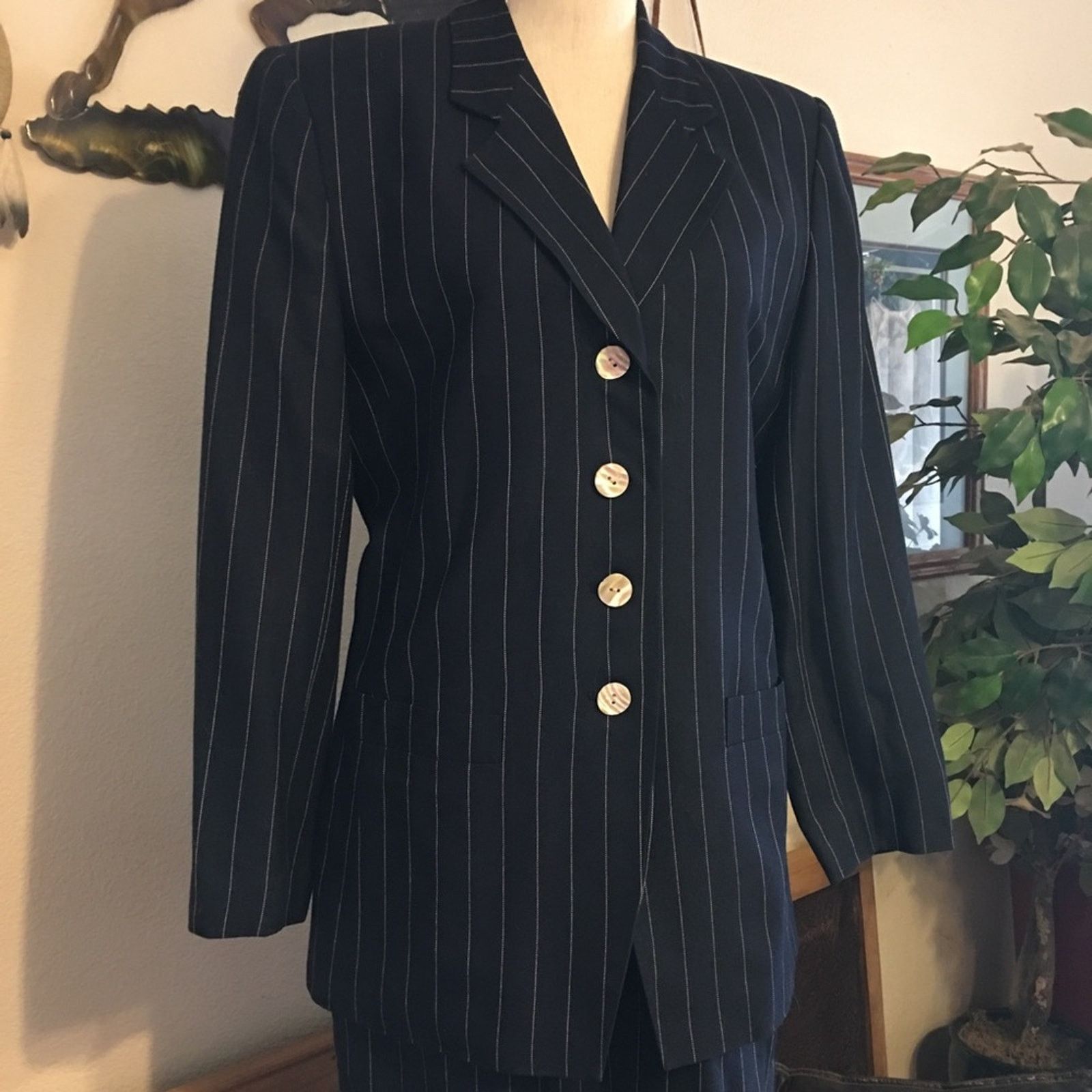 Vintage Vintage 90s Le Suit dark navy stripe skirt set 10 Size L / US 10 / IT 46 - 2 Thumbnail