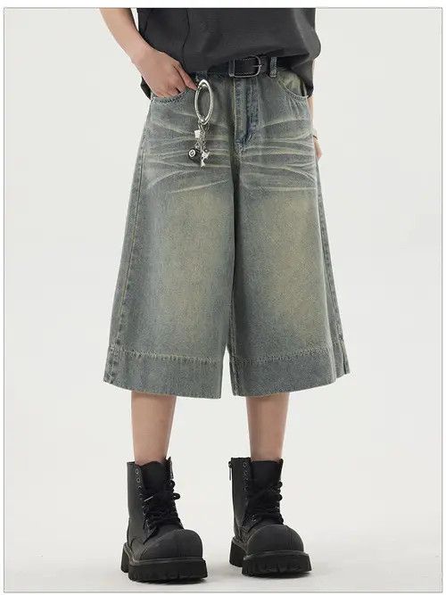 Japanese Brand × Jean American retro washed distressed loose denim shorts Size US 32 / EU 48 - 1 Thumbnail