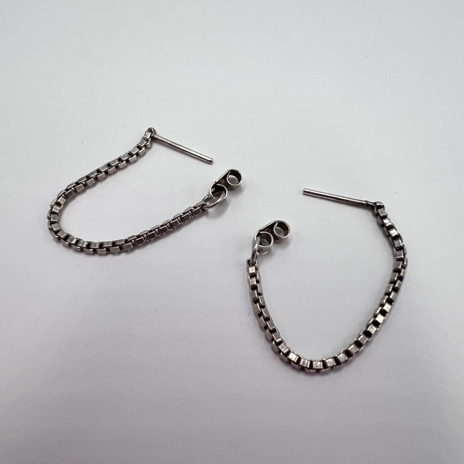 Sterling Silver Sterling Silver 925 Box Chain Drop Stud Earrings 2.3cm 1.38g Size ONE SIZE - 2 Thumbnail