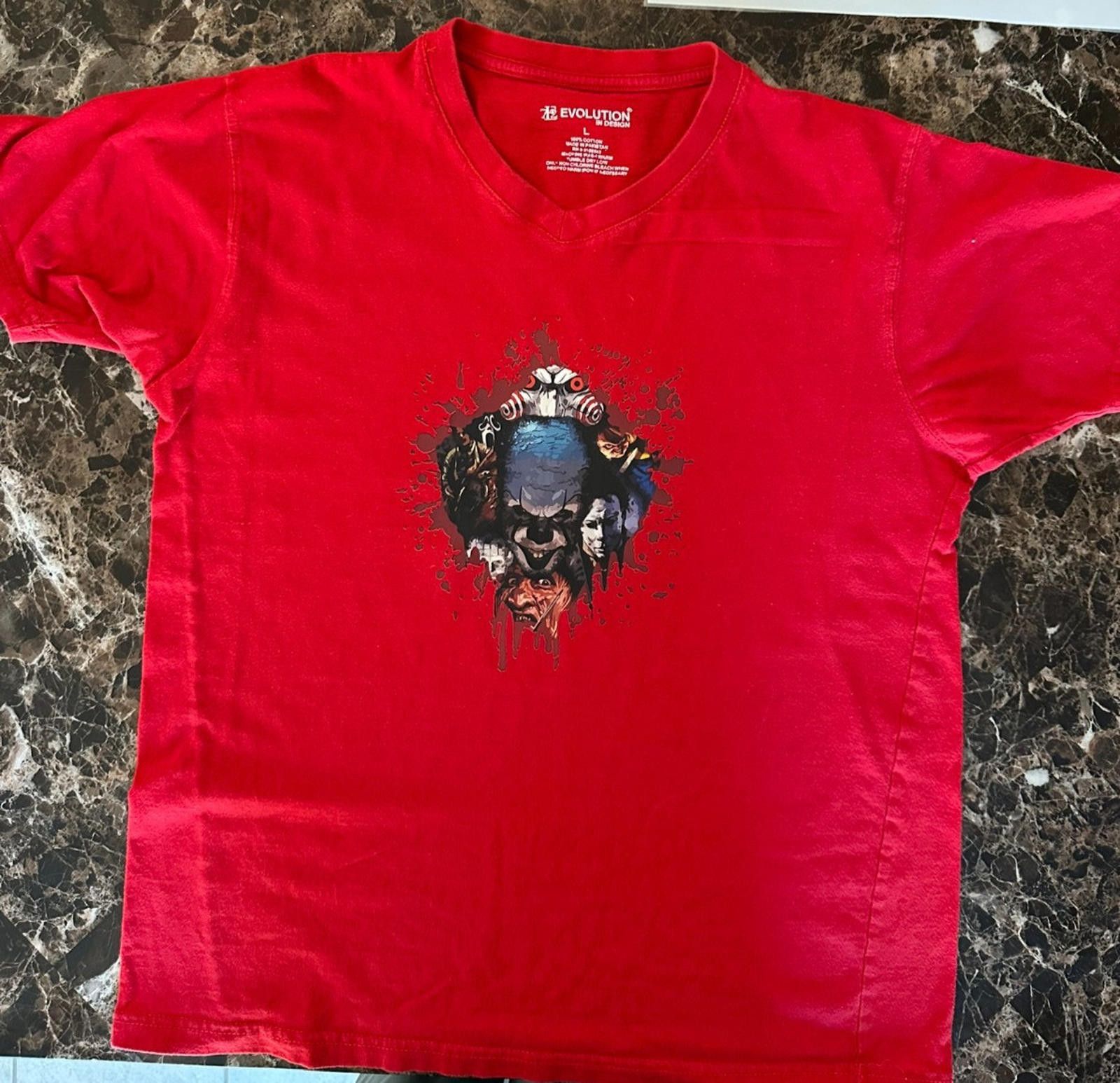 The Unbranded Brand Men’s Large Graphic Tee – Evil Clown, Red V-Nec Size US L / EU 52-54 / 3 - 1 Thumbnail
