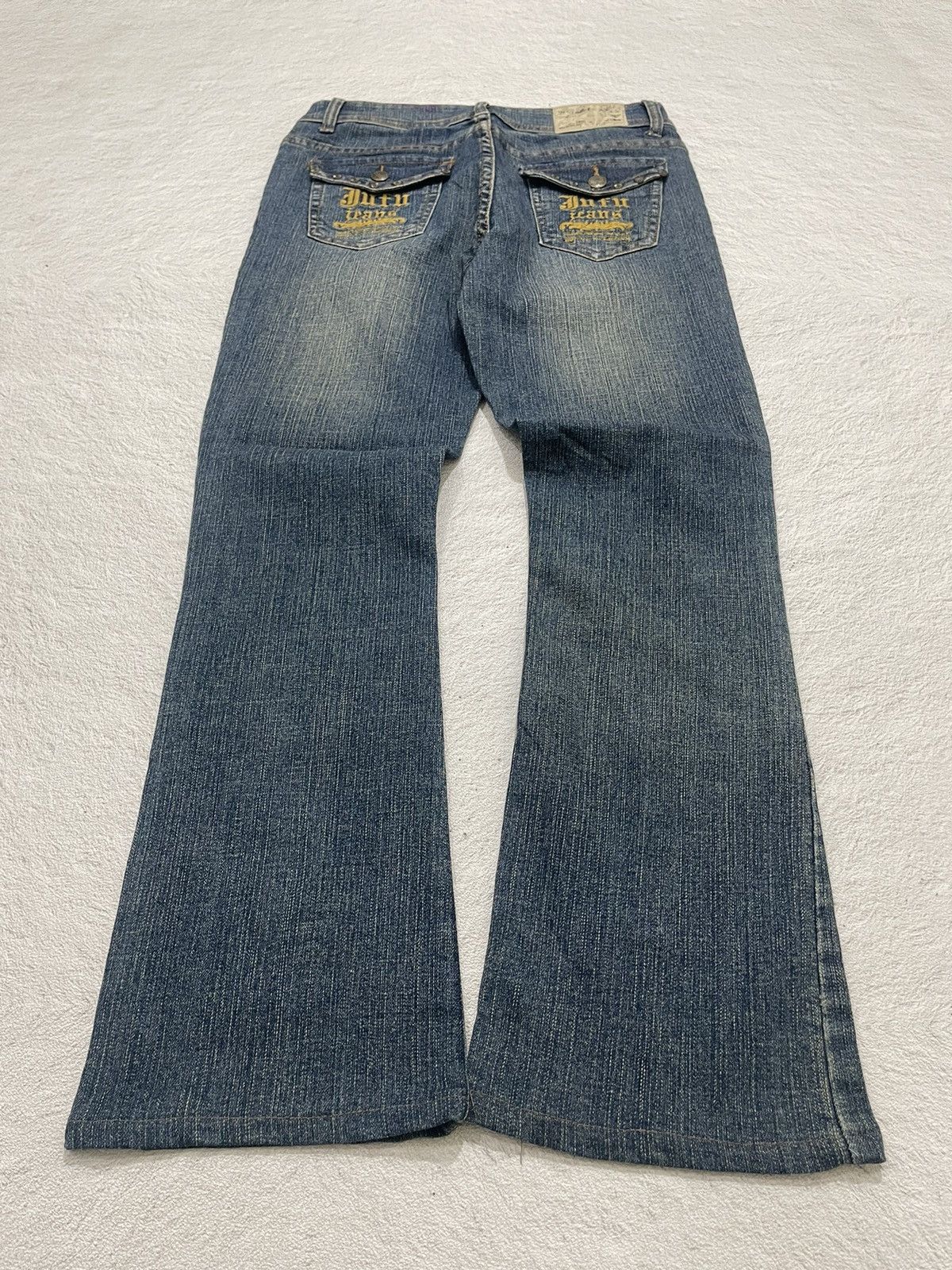 Japanese Brand 2000s Jufu Flare Raw Denim Bootcut Jeans washed Embroidered Size US 27 - 6 Thumbnail