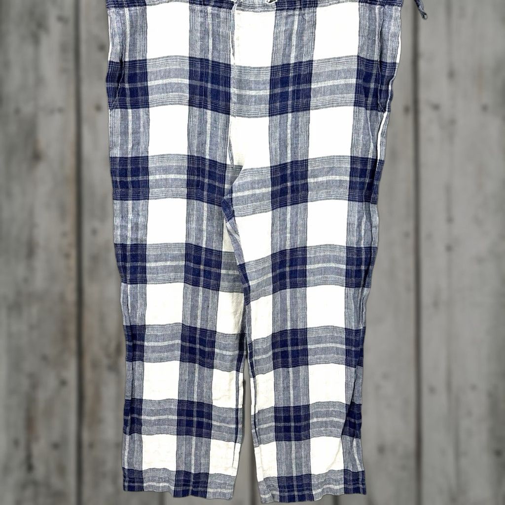 eskandar Eskandar Linen Wide Leg Pants Women L Plaid Lagenlook Quiet Cottagecore READ Shirt Wide-Leg Pants Women L Blue Plaid 90s Cottagecore Bohemian Pockets Size 36" / US 14 / IT 50 - 1 Thumbnail