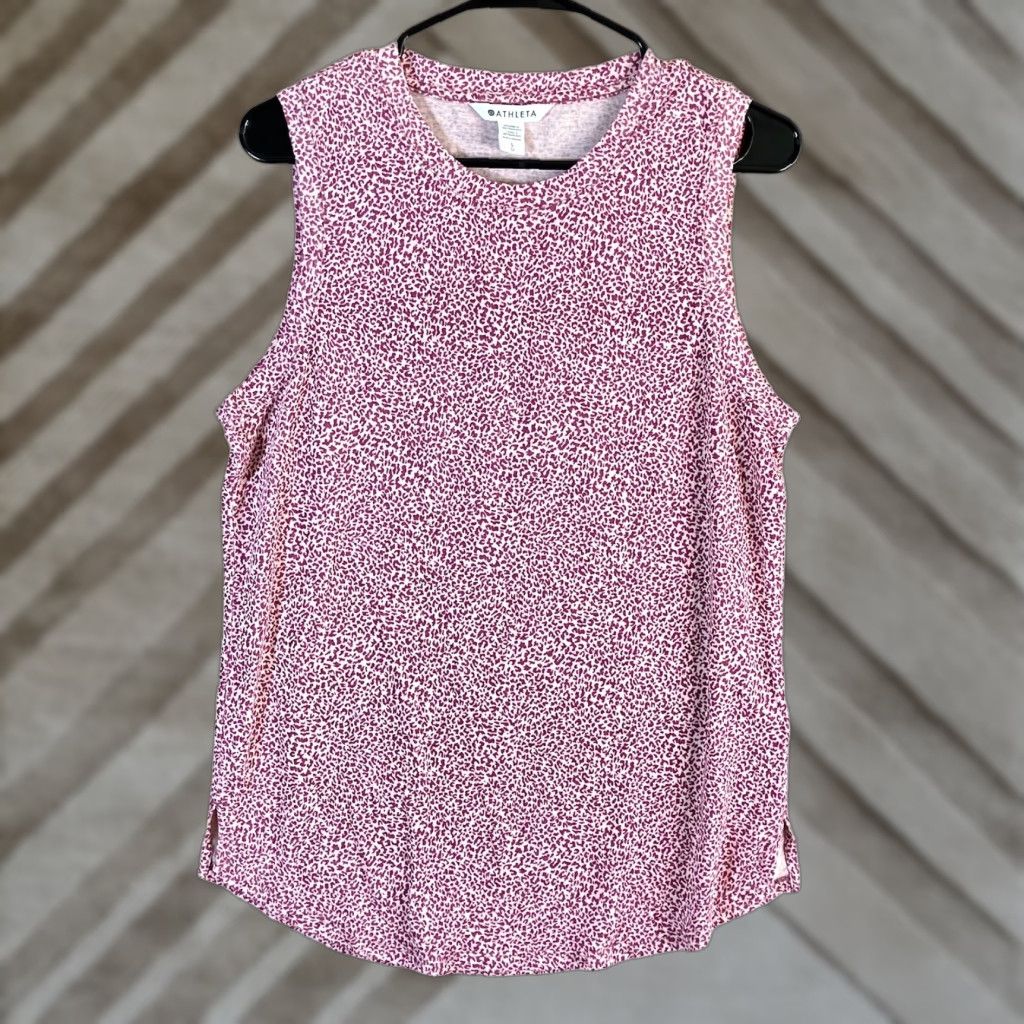 Athleta Athleta Womens Shirt Pink Micro Cheetah Athletic Sleeveless Breezy Tank Large Size L / US 10 / IT 46 - 1 Thumbnail