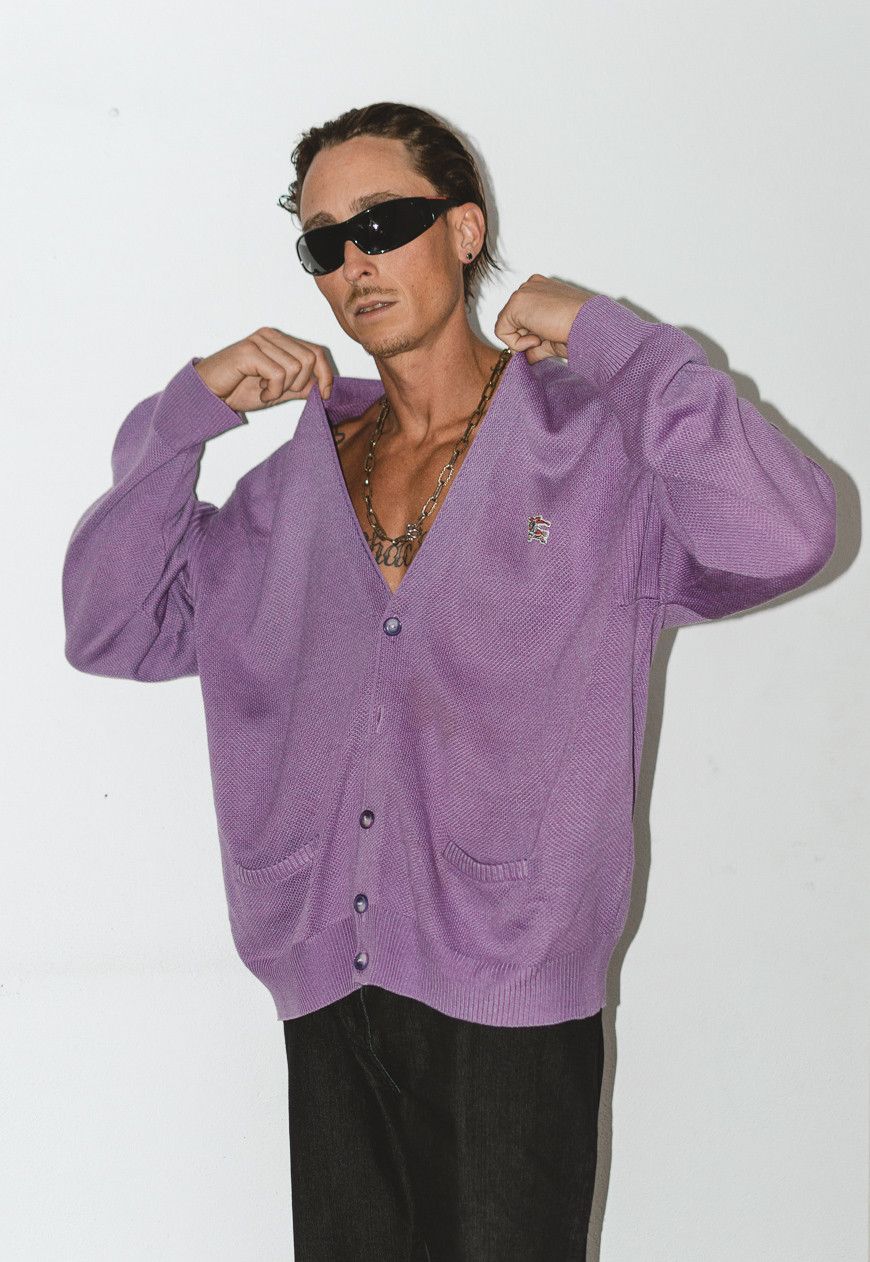 Burberry × Designer × Vintage 90s luxury Burberry knitted quality purple box cut Sweater Size US XXL / EU 58 / 5 - 4 Thumbnail