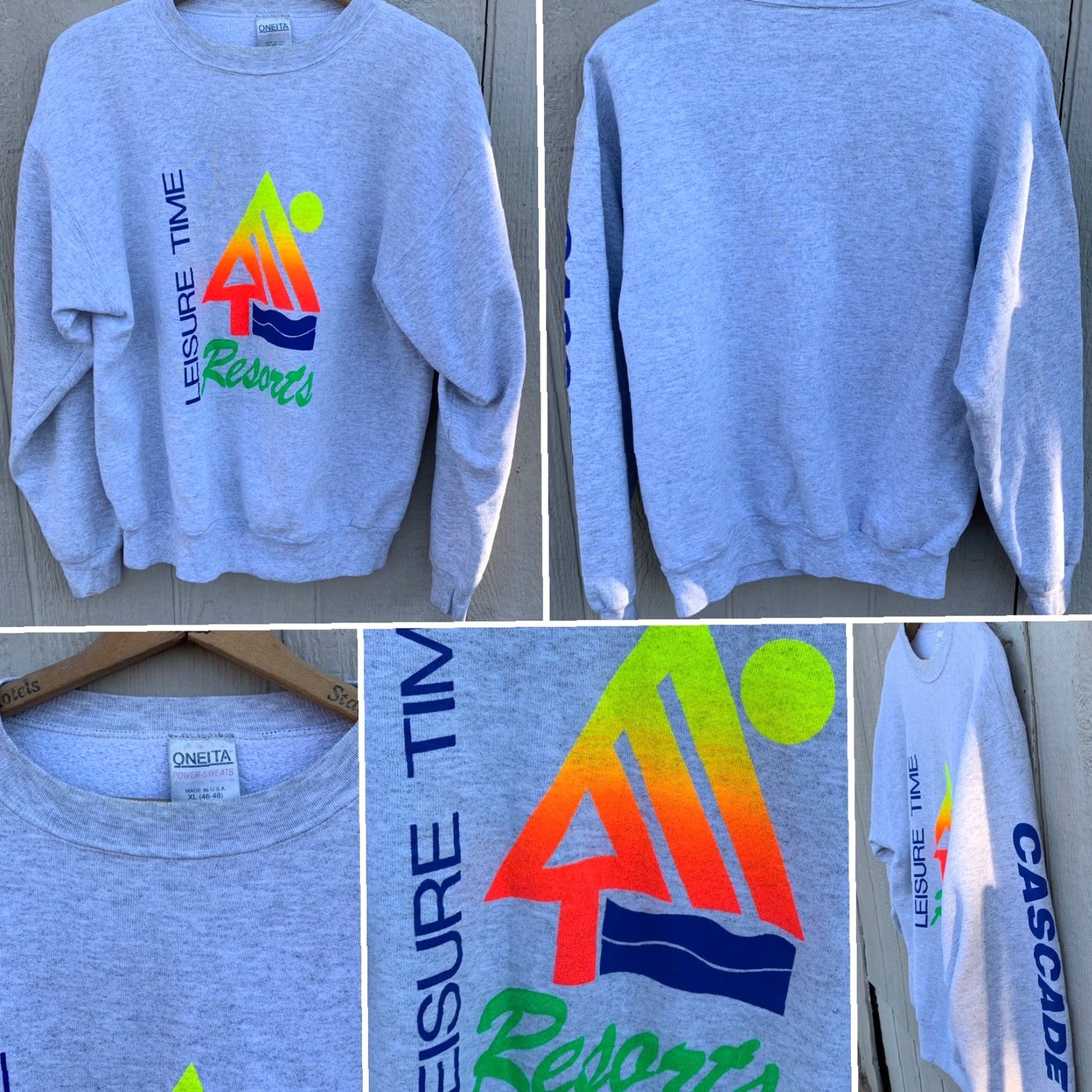 Vintage VINTAGE Leisure Time Resorts Cascade neon graphics sweatshirt Oneita Power Sweats XL Gray Men Pullover Crew Neck 80s 90s Neon Graphics Size US XL / EU 56 / 4 - 4 Thumbnail