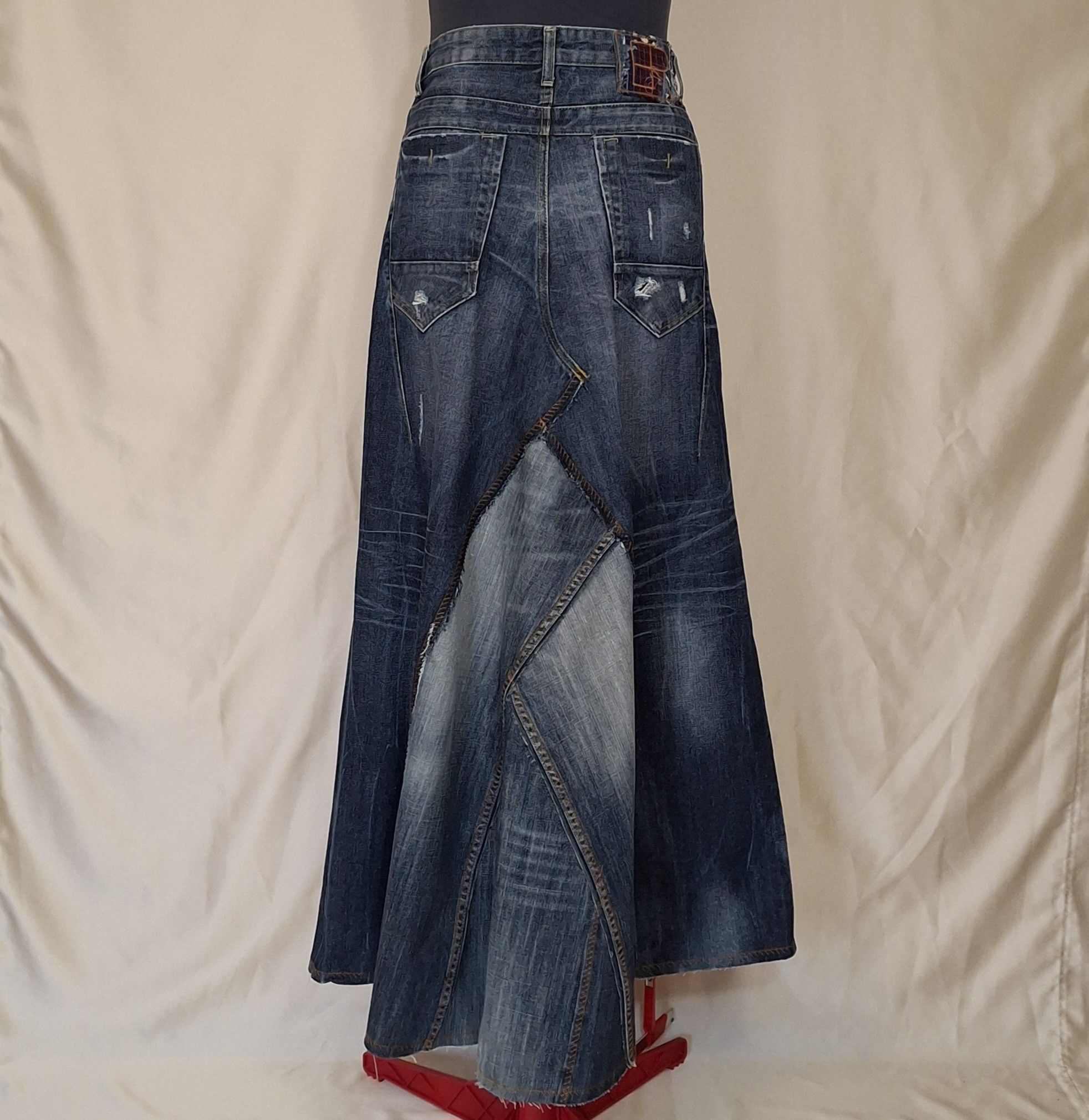 Handmade Avant Garde Deconstructed Rigid Denim Maxi Skirt Size 32" / US 10 / IT 46 - 3 Thumbnail