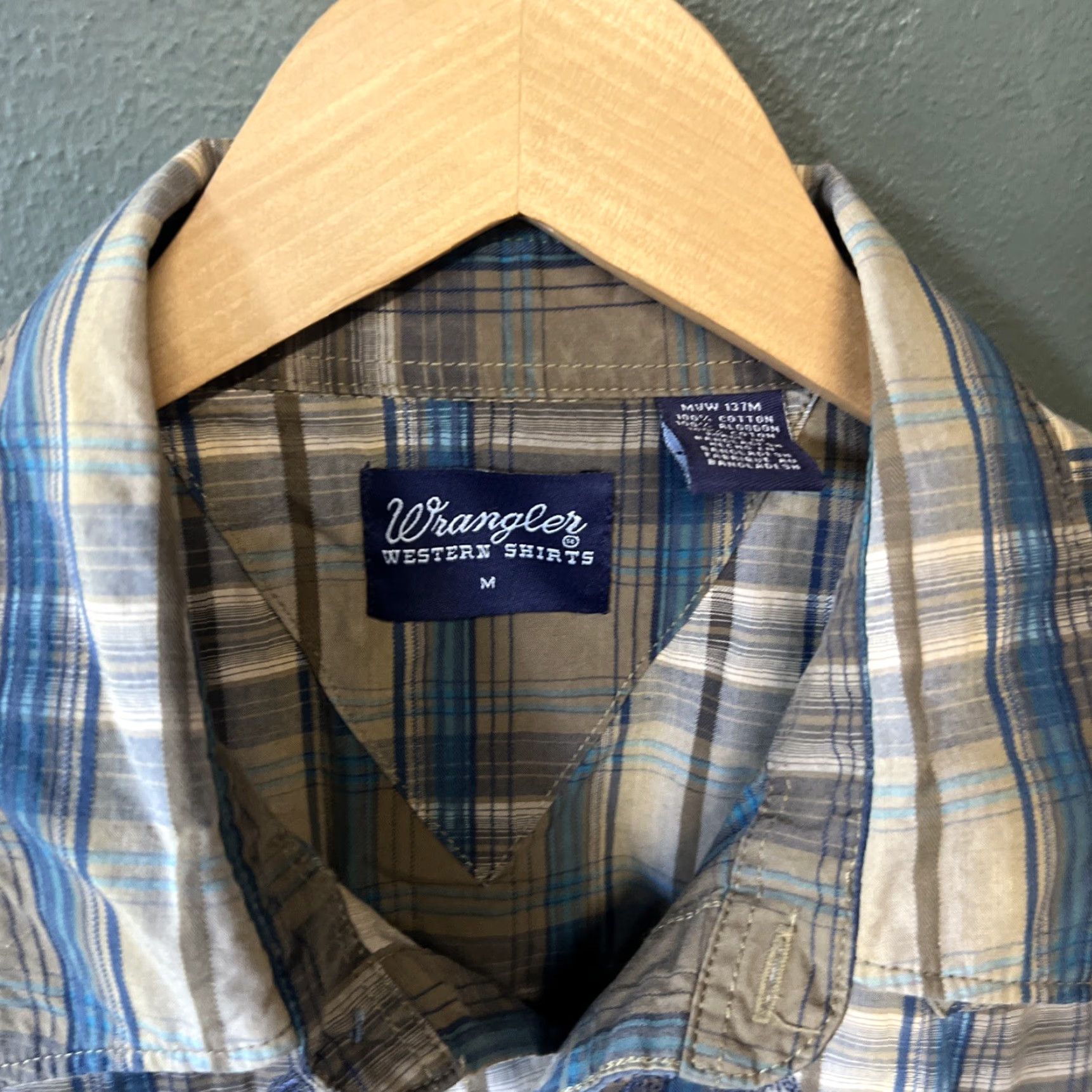 Wrangler Wrangler Shirt Mens M Medium Brown Plaid Retro Snap Button-Up Cotton Size US M / EU 48-50 / 2 - 2 Thumbnail