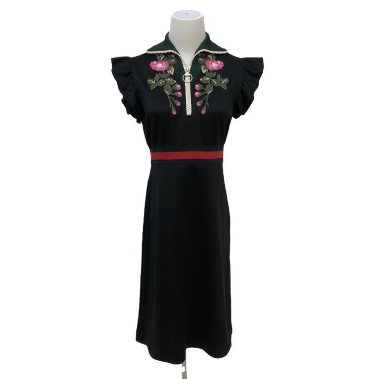 Gucci Gucci Floral Embroidered Zip Front Midi Dress Size S Size S / US 4 / IT 40 - 1 Thumbnail