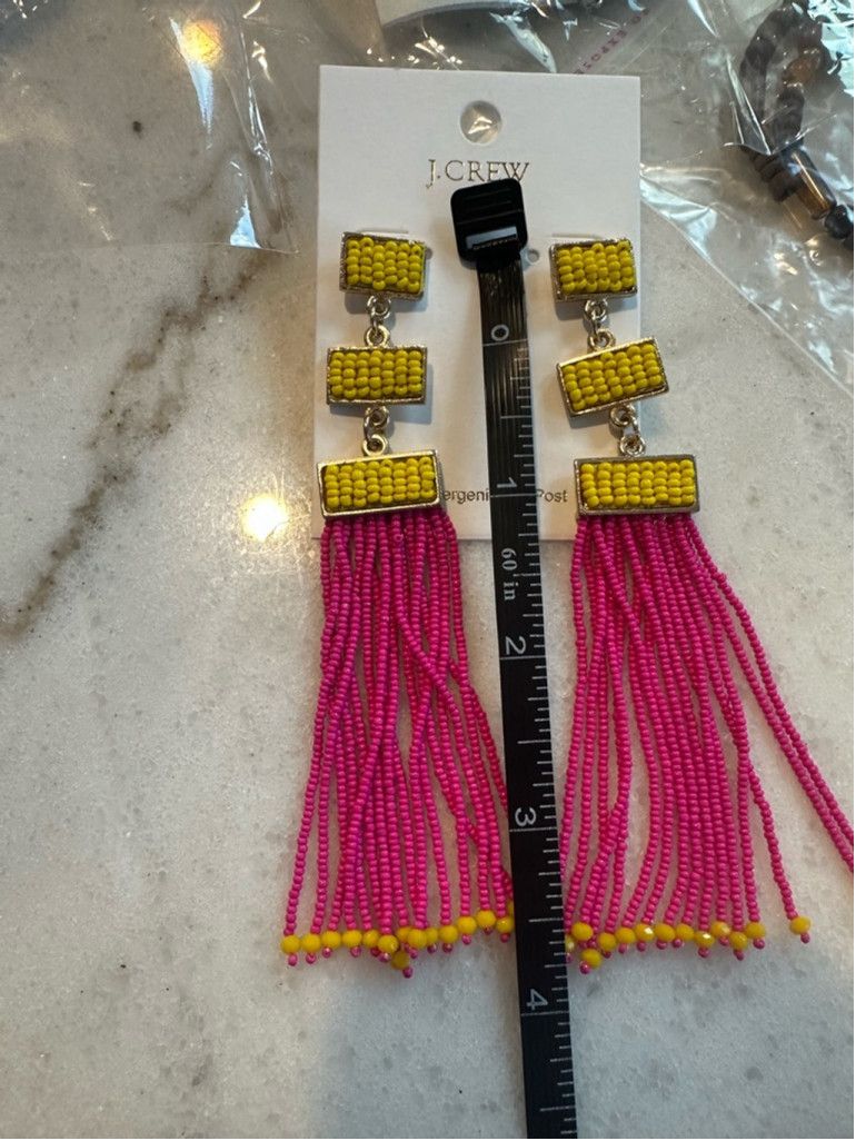 J.Crew J. Crew JCrew Beaded Dangle Earrings Hot pink yellow Size ONE SIZE - 2 Thumbnail