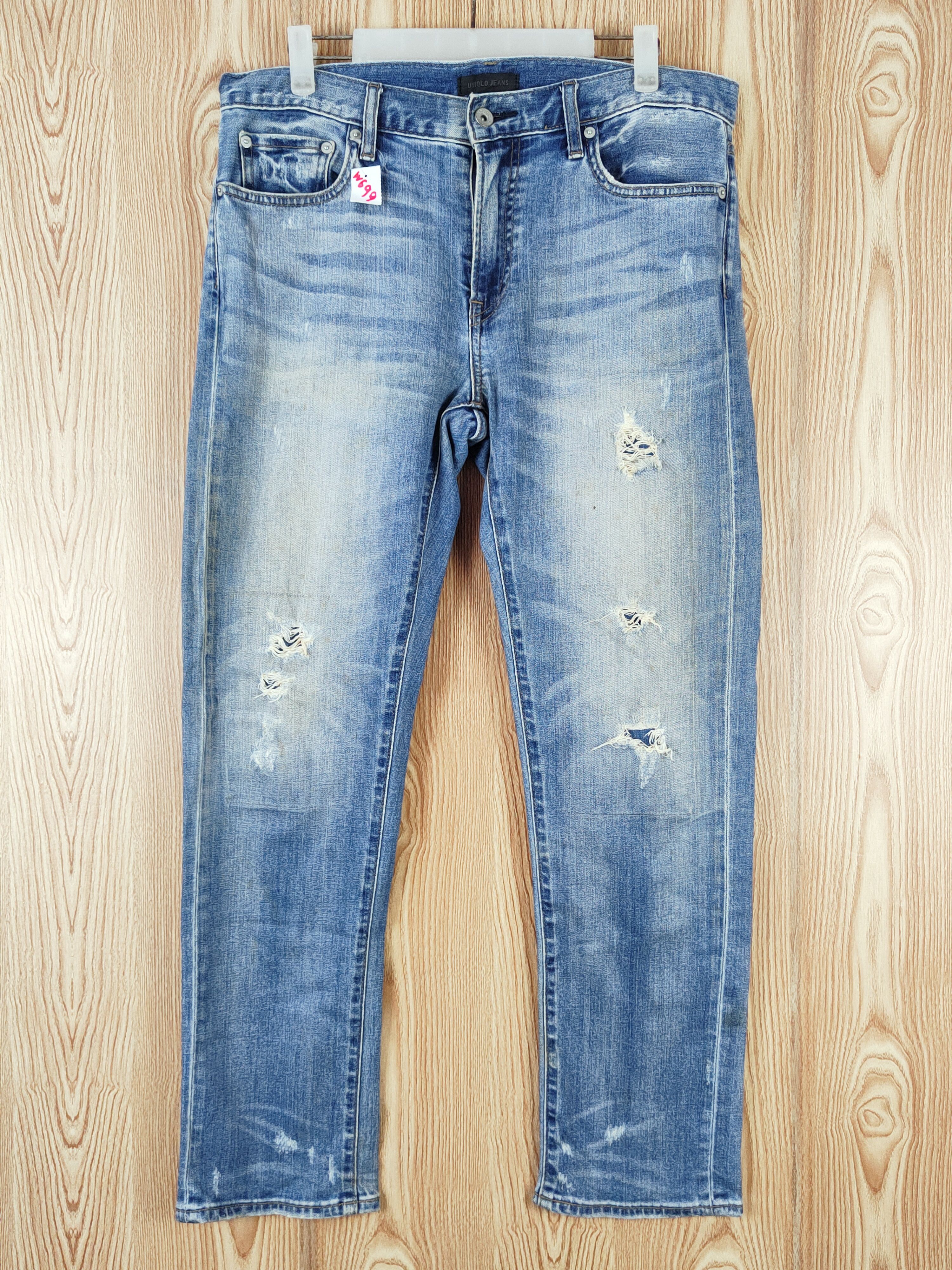 Uniqlo fabric kaihara Faded Distressed Ripped Jeans #W699