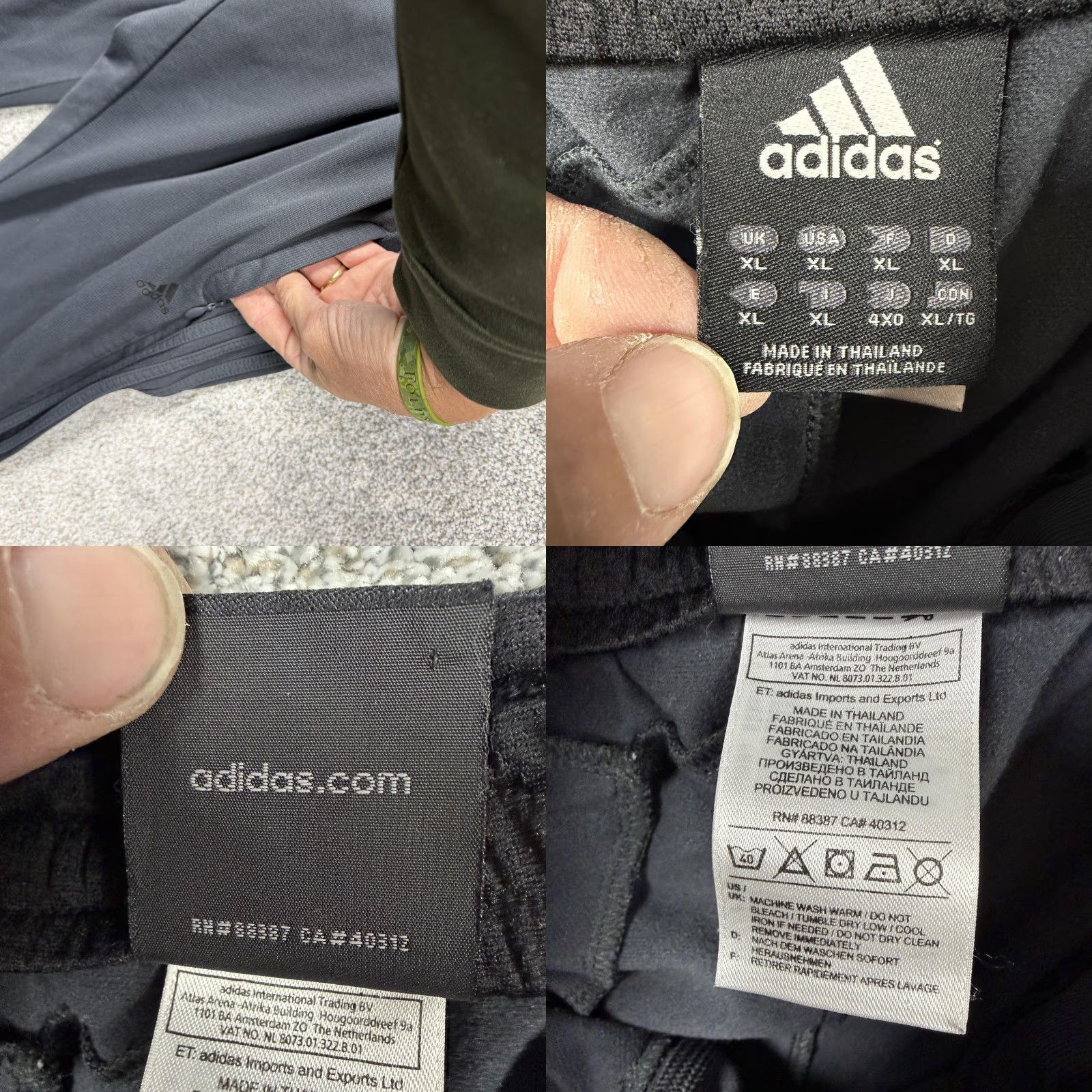 Adidas Adidas Mens XL Track Pants - Gray - 3 Stripe Zip Pockets Athleisure - Elastic Waist Drawstring - Pockets - Gym & Training - Regular Fit Size US 36 / EU 52 - 8 Thumbnail