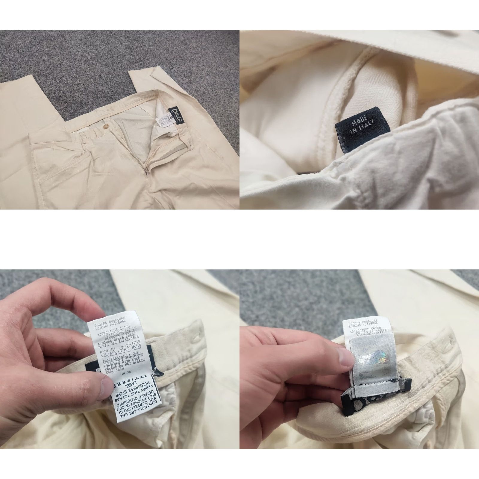 Dolce & Gabbana VINTAGE Dolce&Gabbana Beige Cotton herringbone Casual Pants Mens 34 Size US 34 / EU 50 - 9 Thumbnail