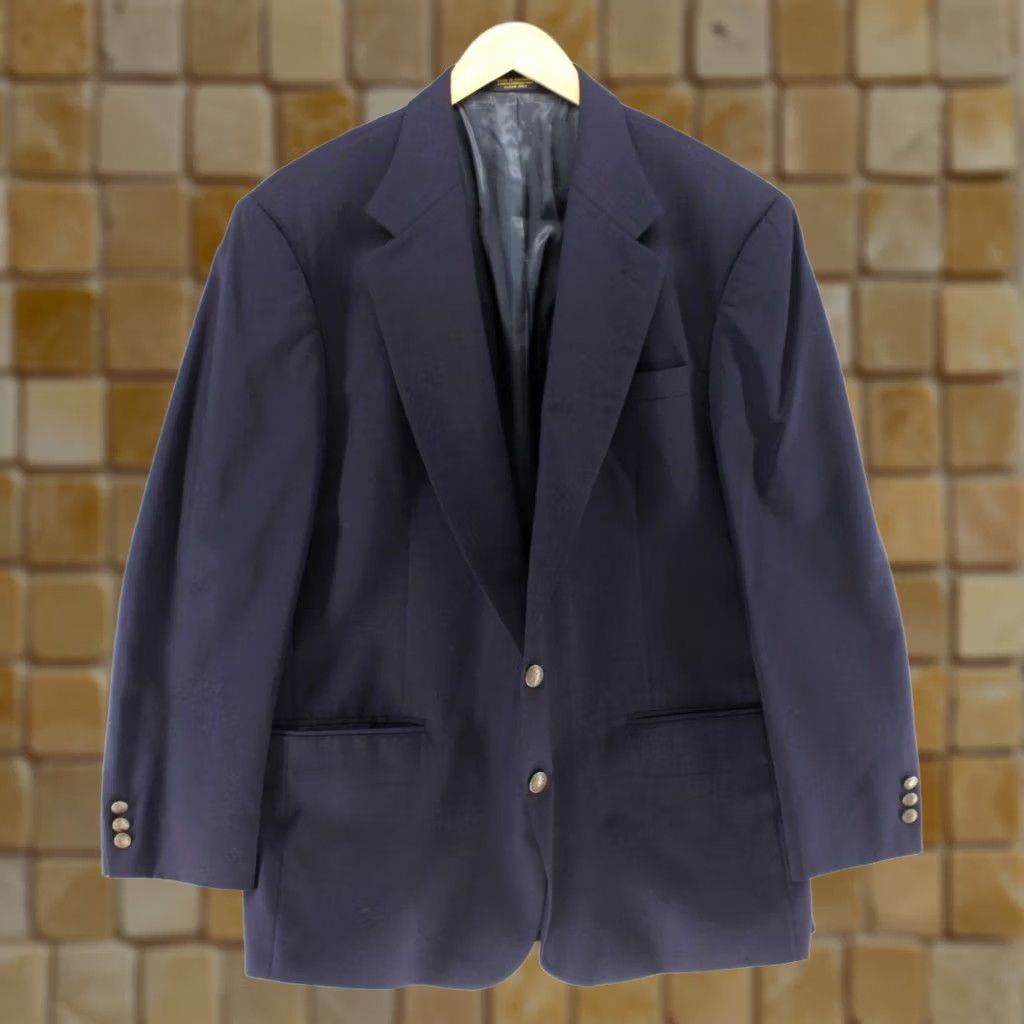 Oscar De La Renta VINTAGE Oscar de la Renta Men’s Blazer Navy Blue 44R Two Button Brass Button Wool Coat/Jacket Size 44R - 1 Thumbnail