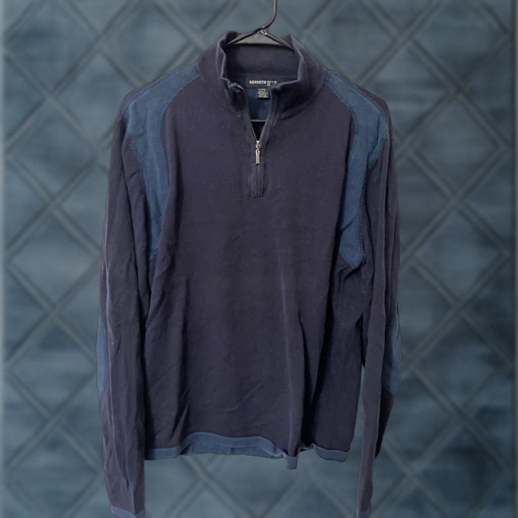Kenneth Cole KENNETH COLE SWEATER Cardigan 100% Cotton Full Zip Textured Knit Mock Neck LARGE BLUE Men L Cardigan Mens Neck 90s Event Size US L / EU 52-54 / 3 - 1 Thumbnail