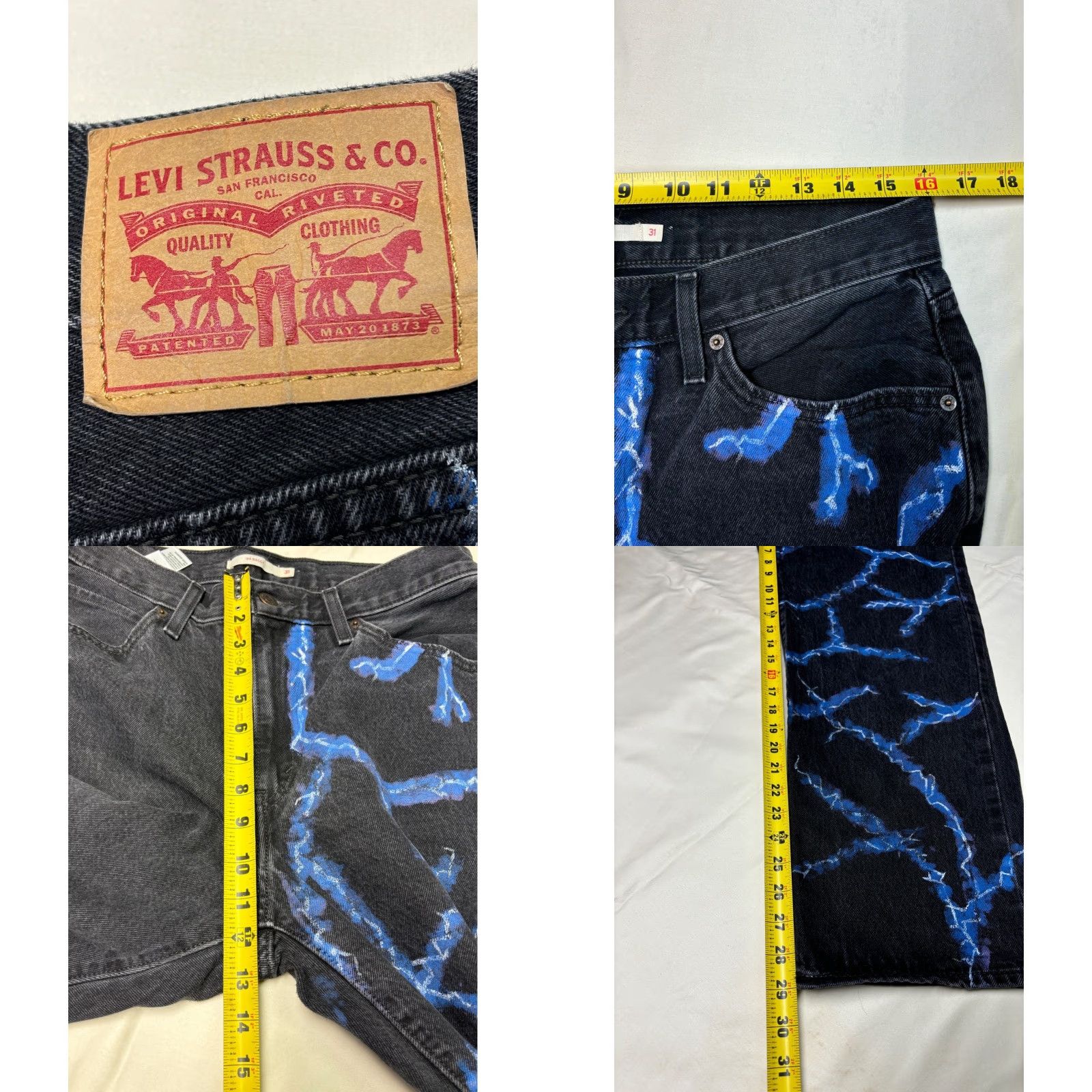 Levi's VINTAGE Levi's 94 Baggy Jeans Black 31x29 Mens Baggy 31 Black Denim Lightning Graphic Painted Relaxed Fit Jeans Size US 31 - 9 Thumbnail