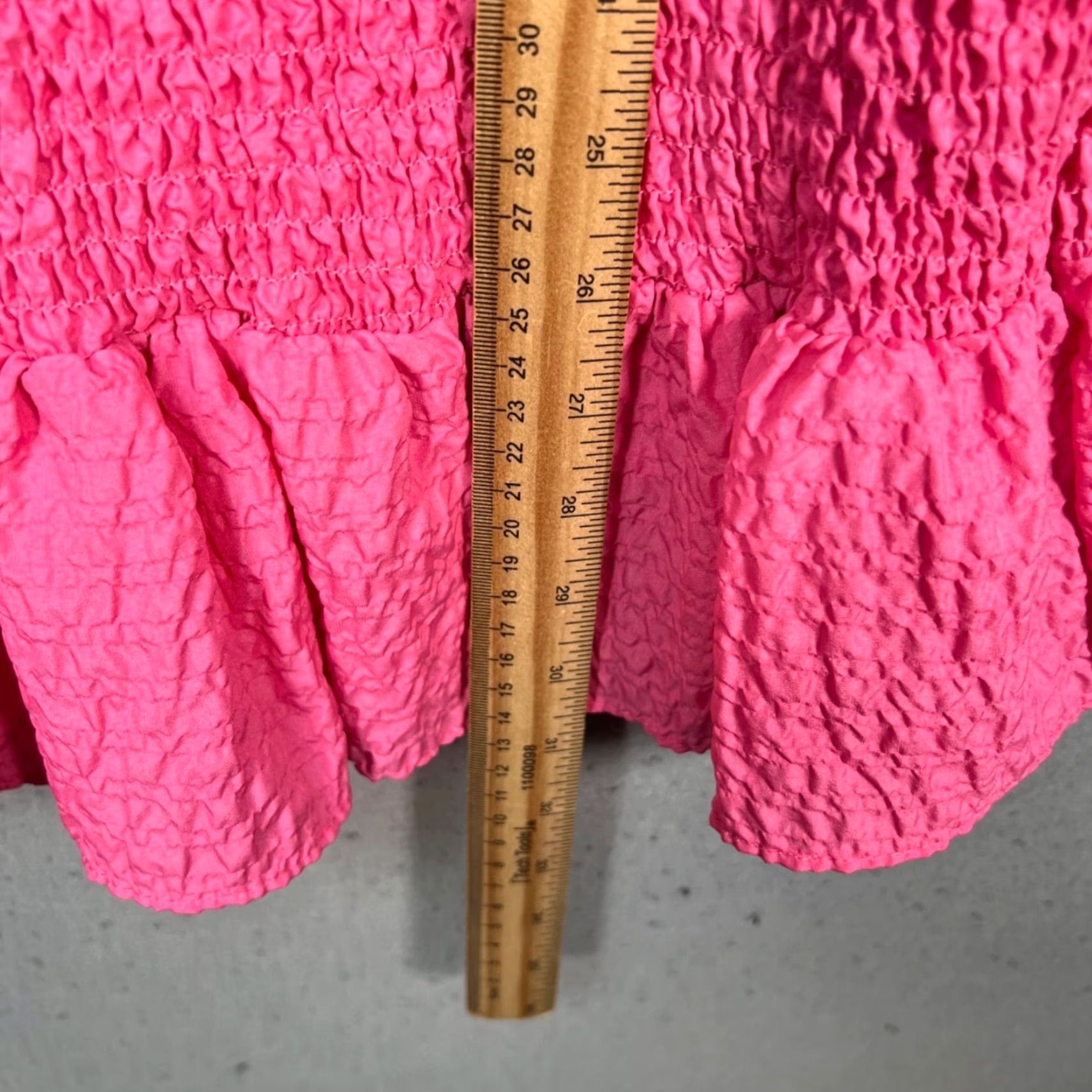Zara Zara XS Pink Smocked Puff Sleeve Mini Dress W/ Ruffle Hem, Square Neck, Short Sleeve, Polyester, Solid, Casual, Womens, Mini Dress Size XS / US 0-2 / IT 36-38 - 6 Thumbnail