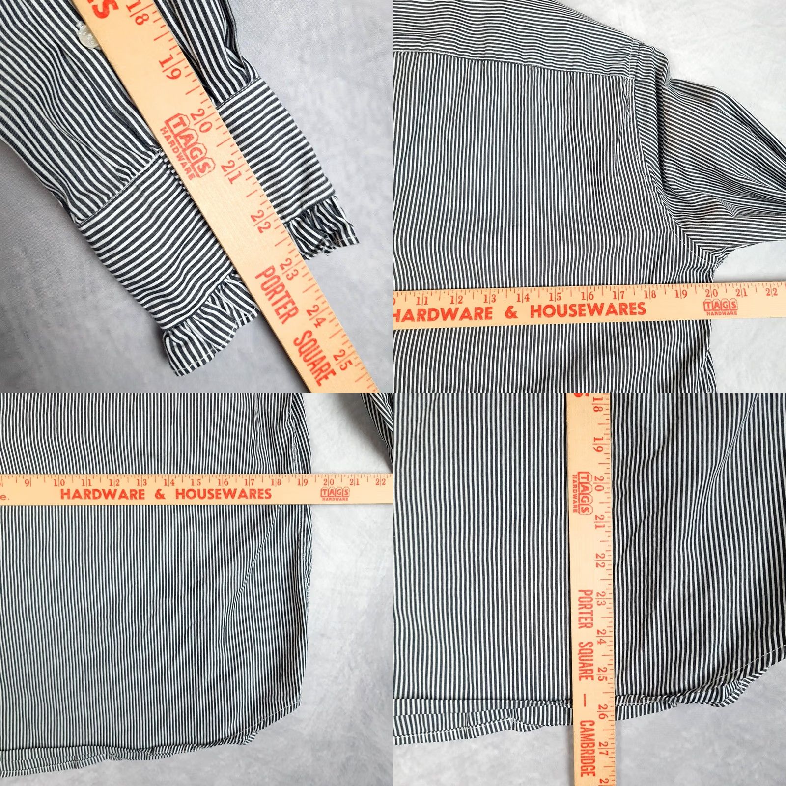Nili Lotan Nili Lotan Blouse Womens Large Black White Striped Ruffle Neck Button Front Cuff Size L / US 10 / IT 46 - 10 Thumbnail