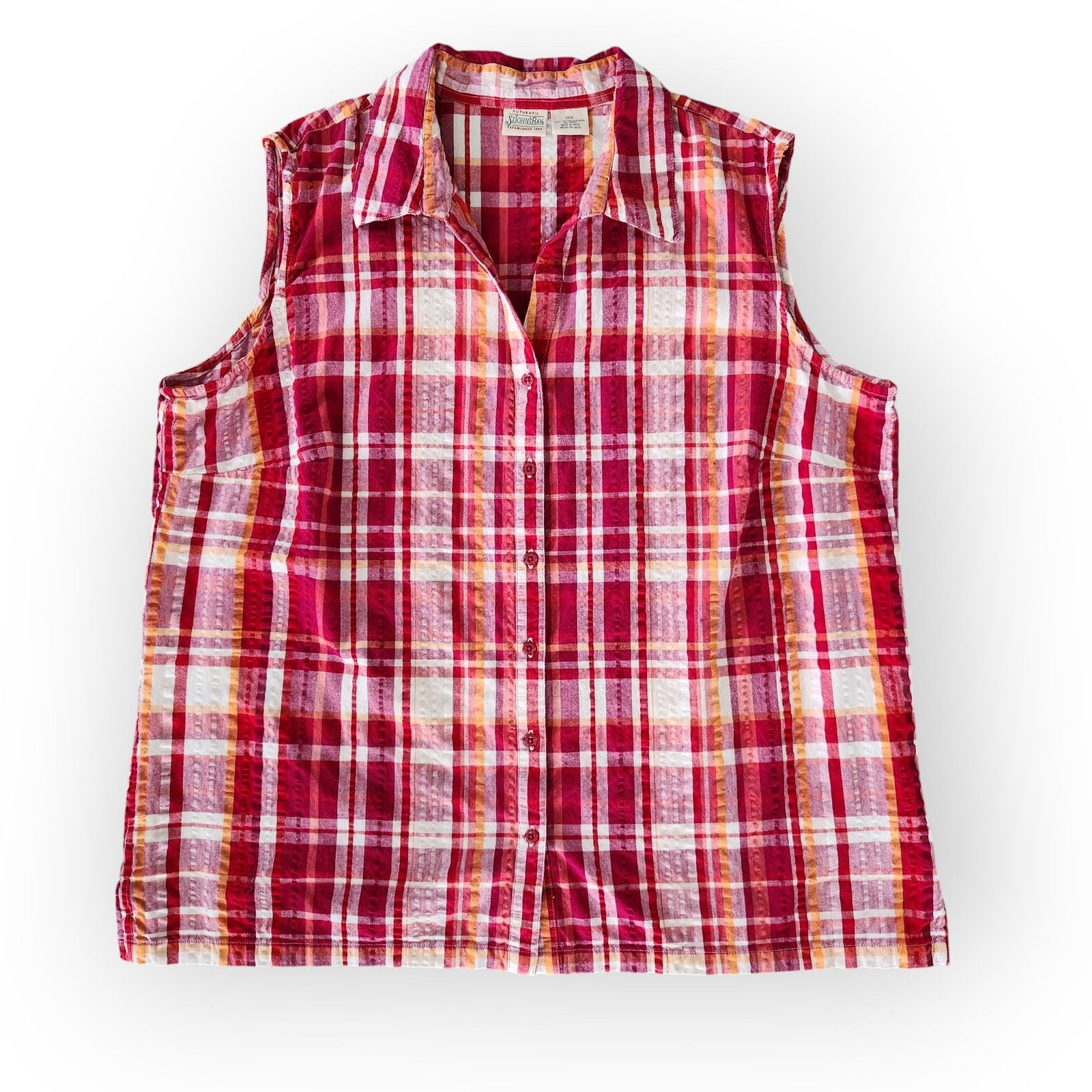 Vintage Y2K Red Plaid Sleeveless Button Down Top Cotton 2X Size XXL / US 16-18 / IT 52-54 - 8 Thumbnail