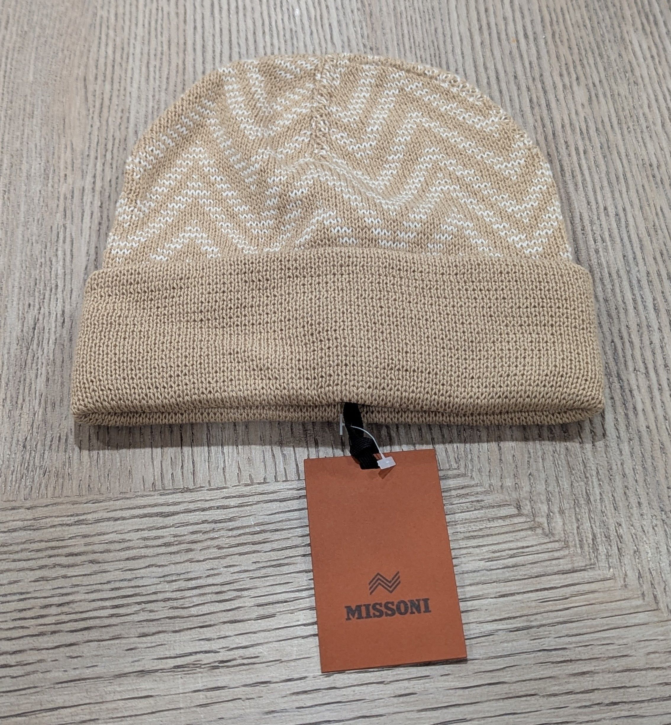 Missoni MISSONI Chevron Wool Blend Cuff Knit Beanie Hat Tan/Multi Size ONE SIZE - 1 Thumbnail