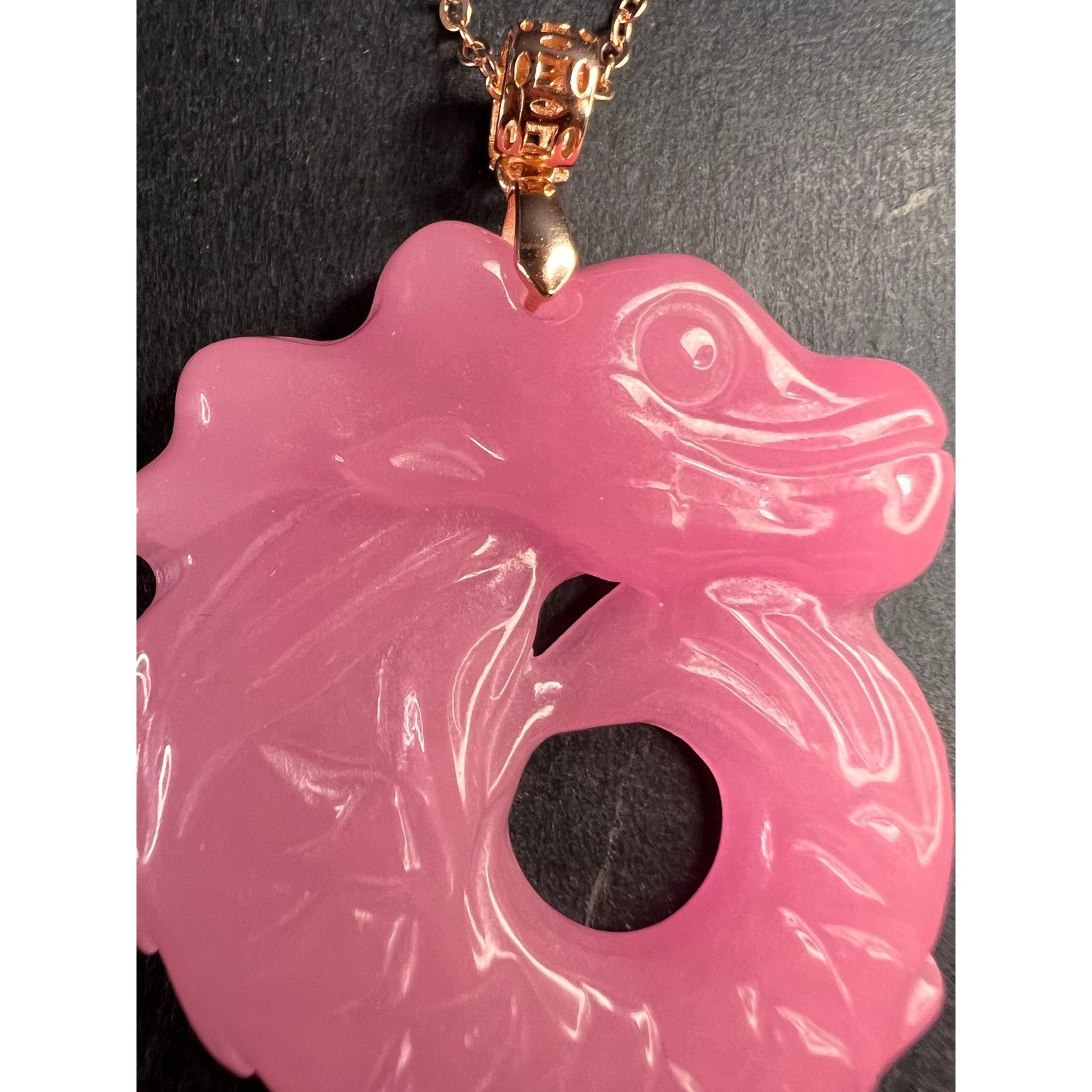 Other NEW Pink jade dragon pendant necklace in gold 925 silver Size ONE SIZE - 2 Thumbnail