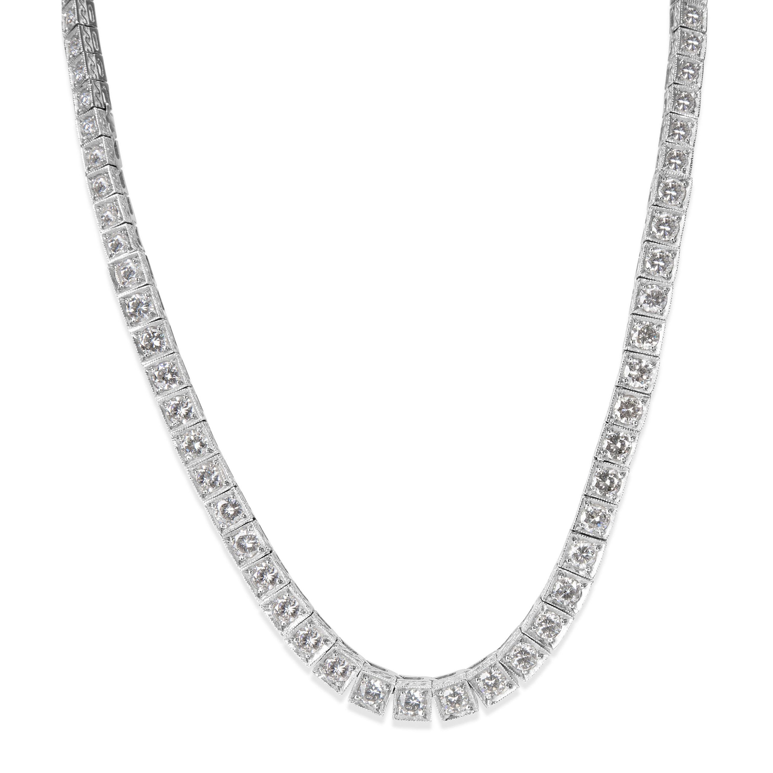 image of Tiffany Co Estate Graduated Diamond Tennis Necklace In Platinum Necklace (11 Ctw) in Silver, Women'