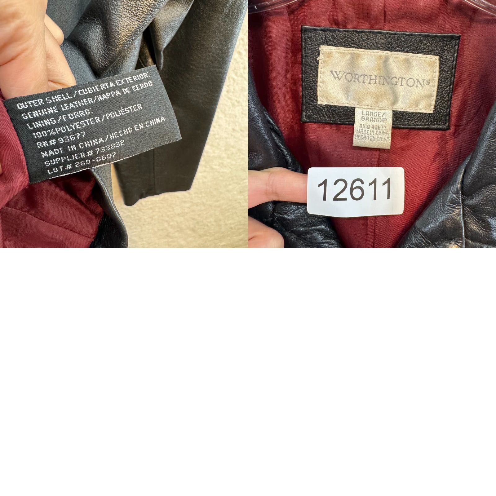 Worthington VINTAGE 90s Y2K Worthington Leather Jacket Large Womens Zip Up Red Lined Collared Black Jacket Size L / US 10 / IT 46 - 8 Thumbnail