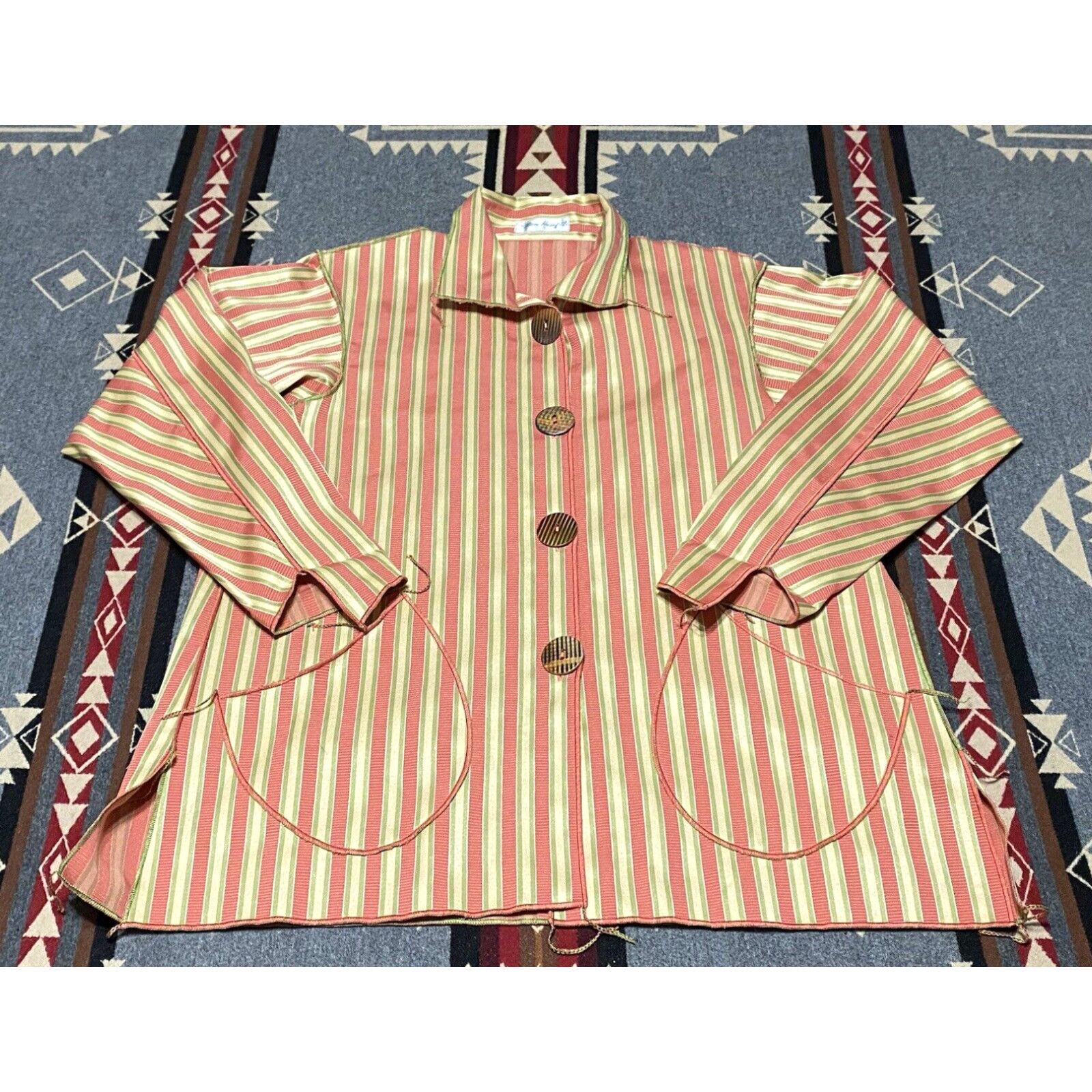 image of Vintage Ellen Hauptli Ivory Multi-Color Large Abstract Circle Print Jacket, M/l Br in White, Women'