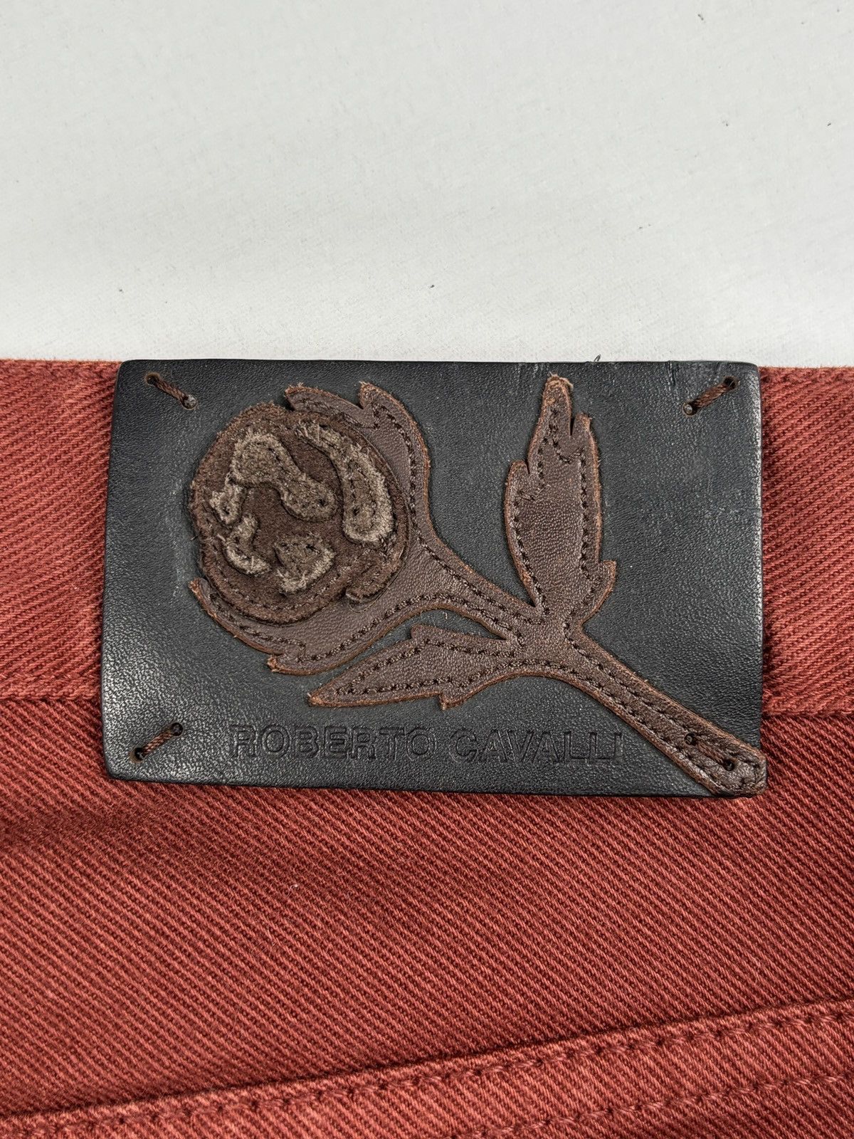 Roberto Cavalli Burgundy Snake Embroidered Slim Fit Jeans Size US 30 / EU 46 - 16 Thumbnail