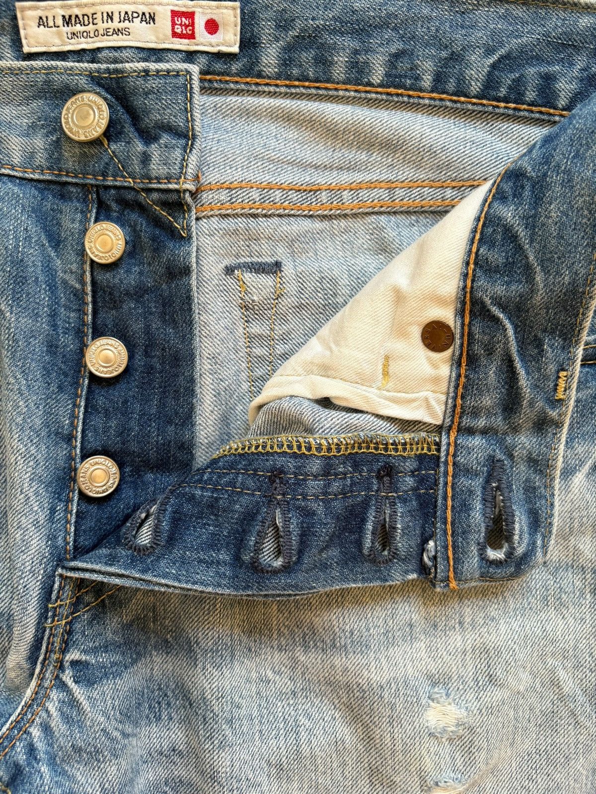 Japanese Brand × Uniqlo Vintage Uniqlo Button Fly Painted Mud Wash Distressed Jeans Size US 31 - 3 Thumbnail