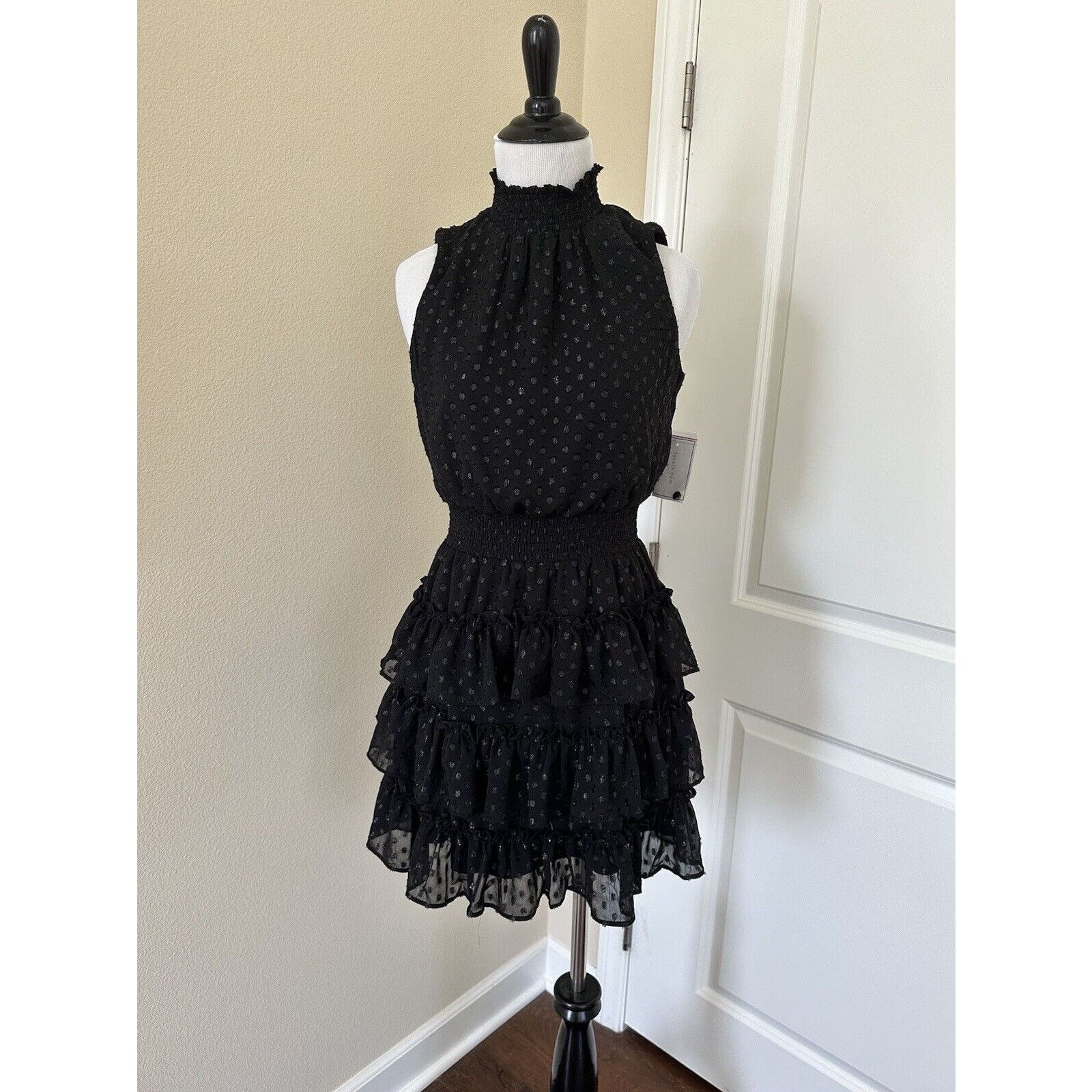 Other Black Smocked Neck Ruffle Tiered Mini Dress 1. State NWT Size S / US 4 / IT 40 - 1 Thumbnail