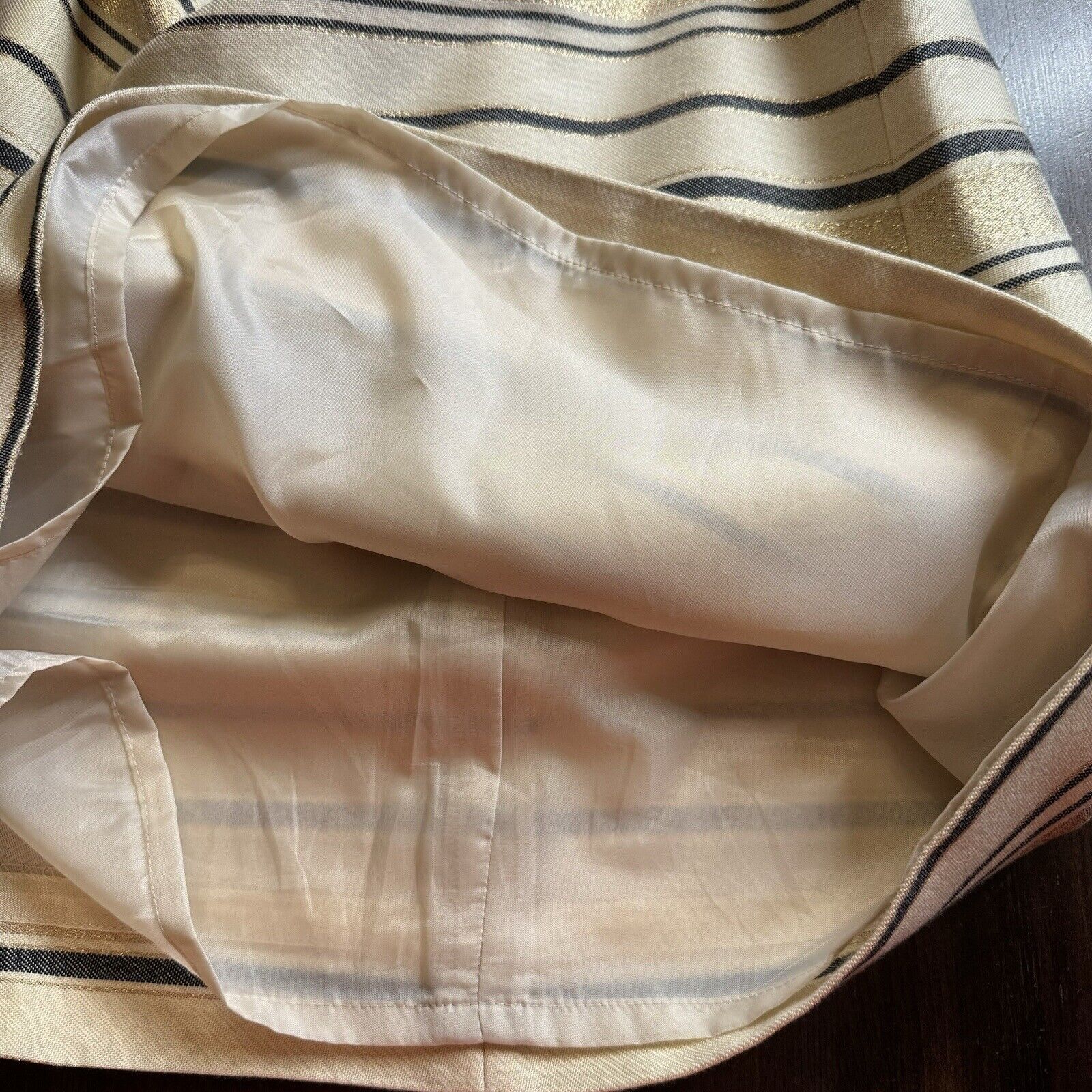 J.Crew J CREW FACTORY Sz 4 Shiny Striped Mini Skirt Lined Gold Blue Size 27" / US 4 / IT 40 - 6 Thumbnail