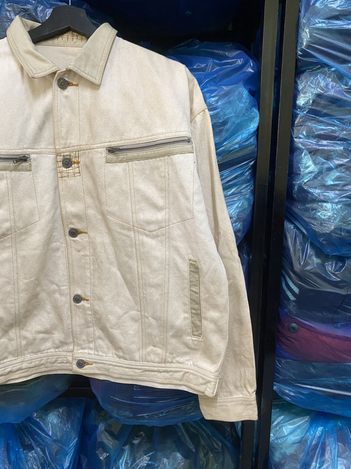 Other Vintage Michel Bachoz Paris Beige Denim Jacket Workwear Size US L / EU 52-54 / 3 - 4 Thumbnail
