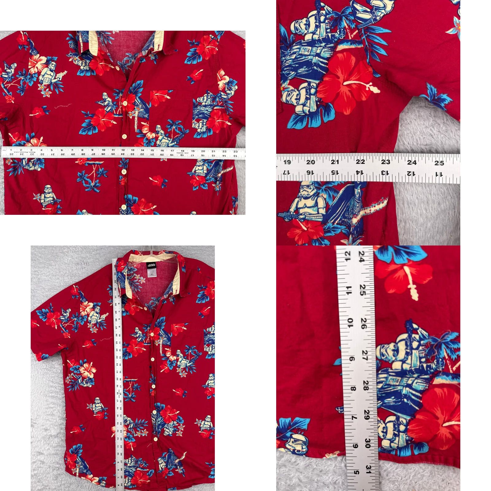 Star Wars Star Wars Shirt Men XL Red Floral Hawaiian Button-Up Short Sleeve Cotton Vintage: No Size US XL / EU 56 / 4 - 8 Thumbnail