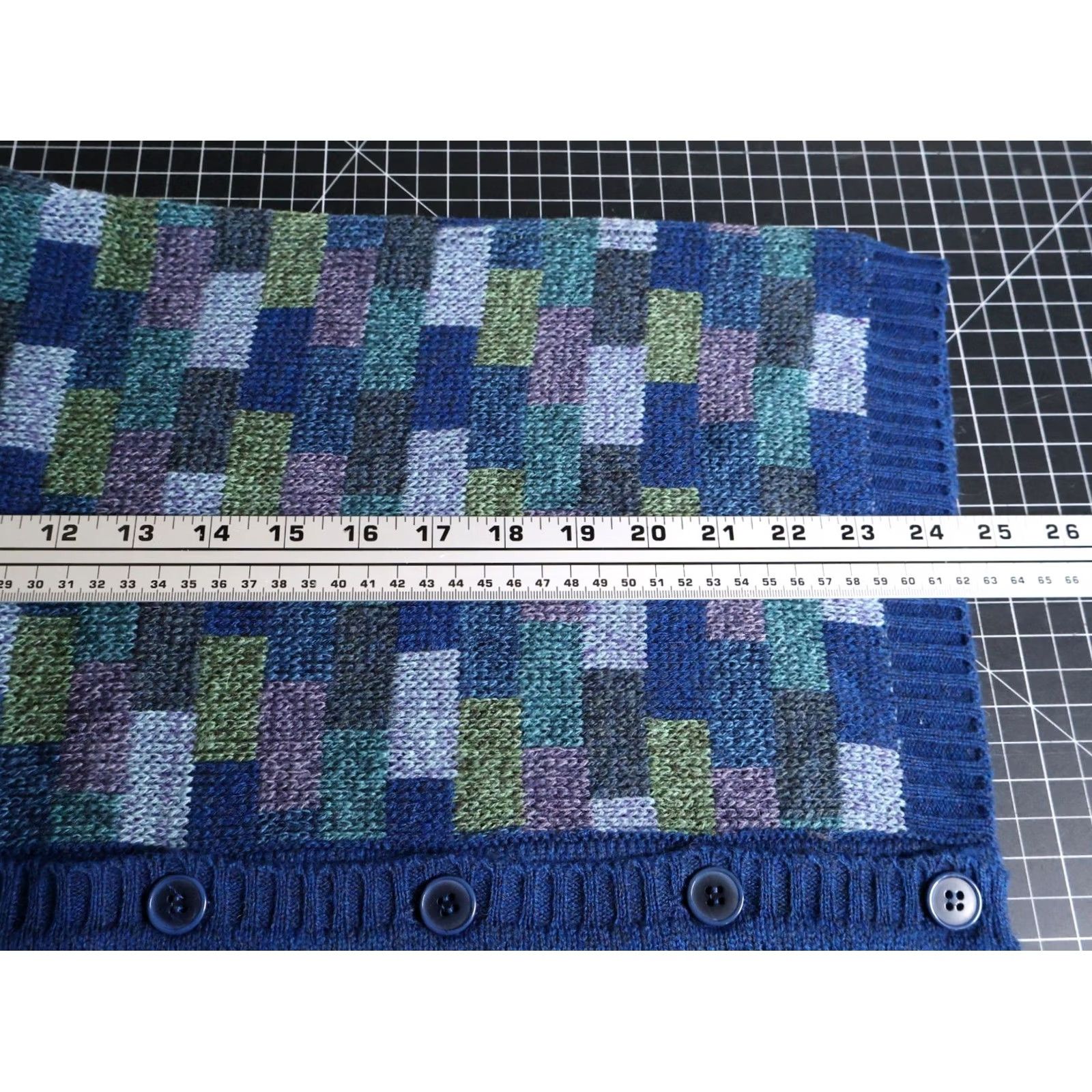 Vintage Adolfo Wool Blend Cardigan Women's Medium Blue Check Pattern Collared Sweater Size M / US 6-8 / IT 42-44 - 6 Thumbnail