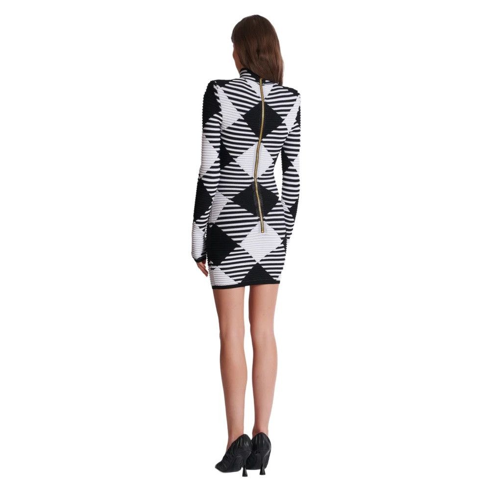 Balmain o1s1wg110725 Gingham Knit Mini Dress in Black/White Size L / US 10 / IT 46 - 4 Thumbnail